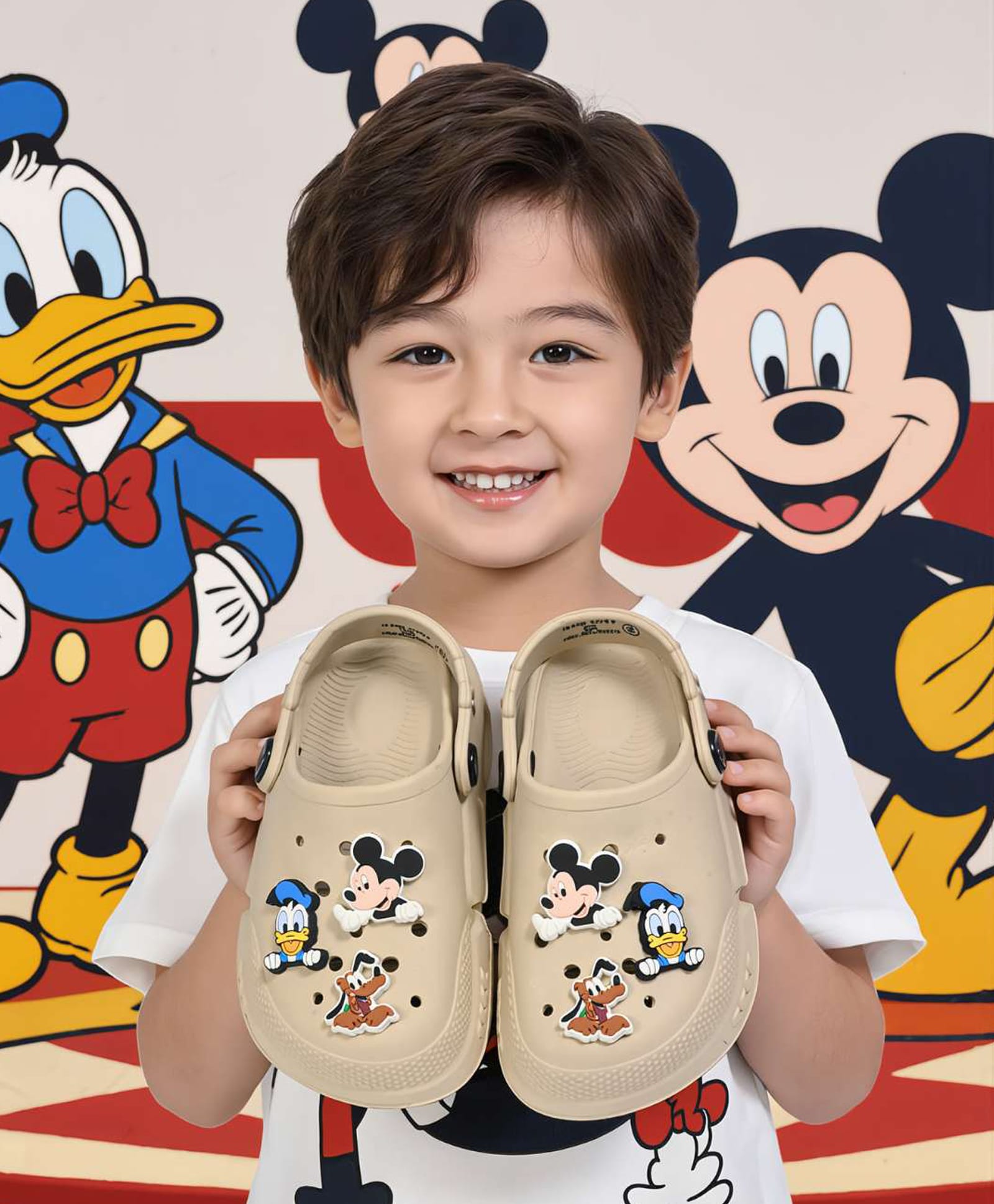 Yellow Bee Disney Mickey Mouse & Friends Featuring Characters Applique Detailed Perforated Slingback Clogs - Beige-picture-20