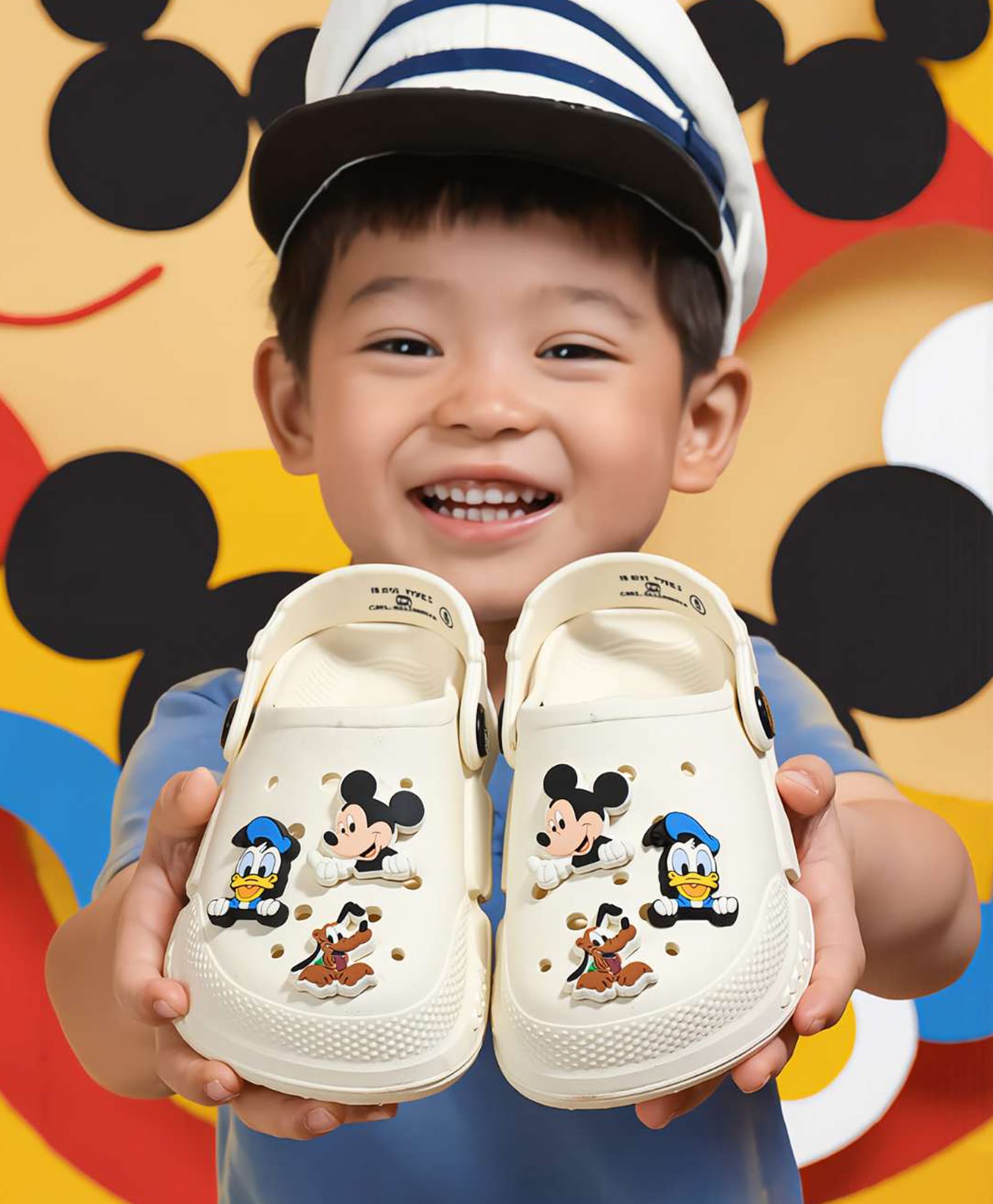 Yellow Bee Disney Mickey Mouse & Friends Featuring Characters Applique Detailed Perforated Slingback Clogs - White-picture-6