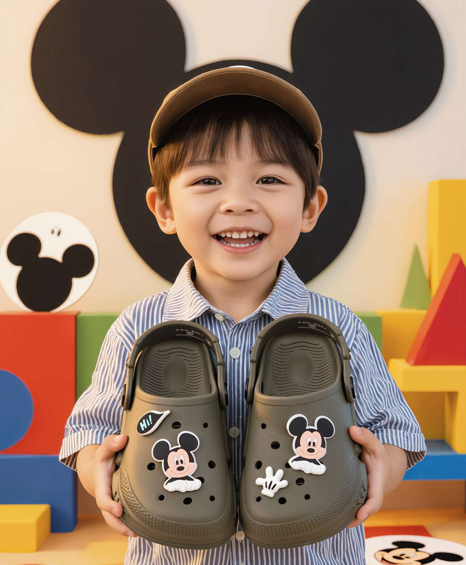 Yellow Bee Disney Mickey Mouse Featuring Character & Hi Text Applique Detailed Perforated Slingback Clogs - Olive Green-picture-37