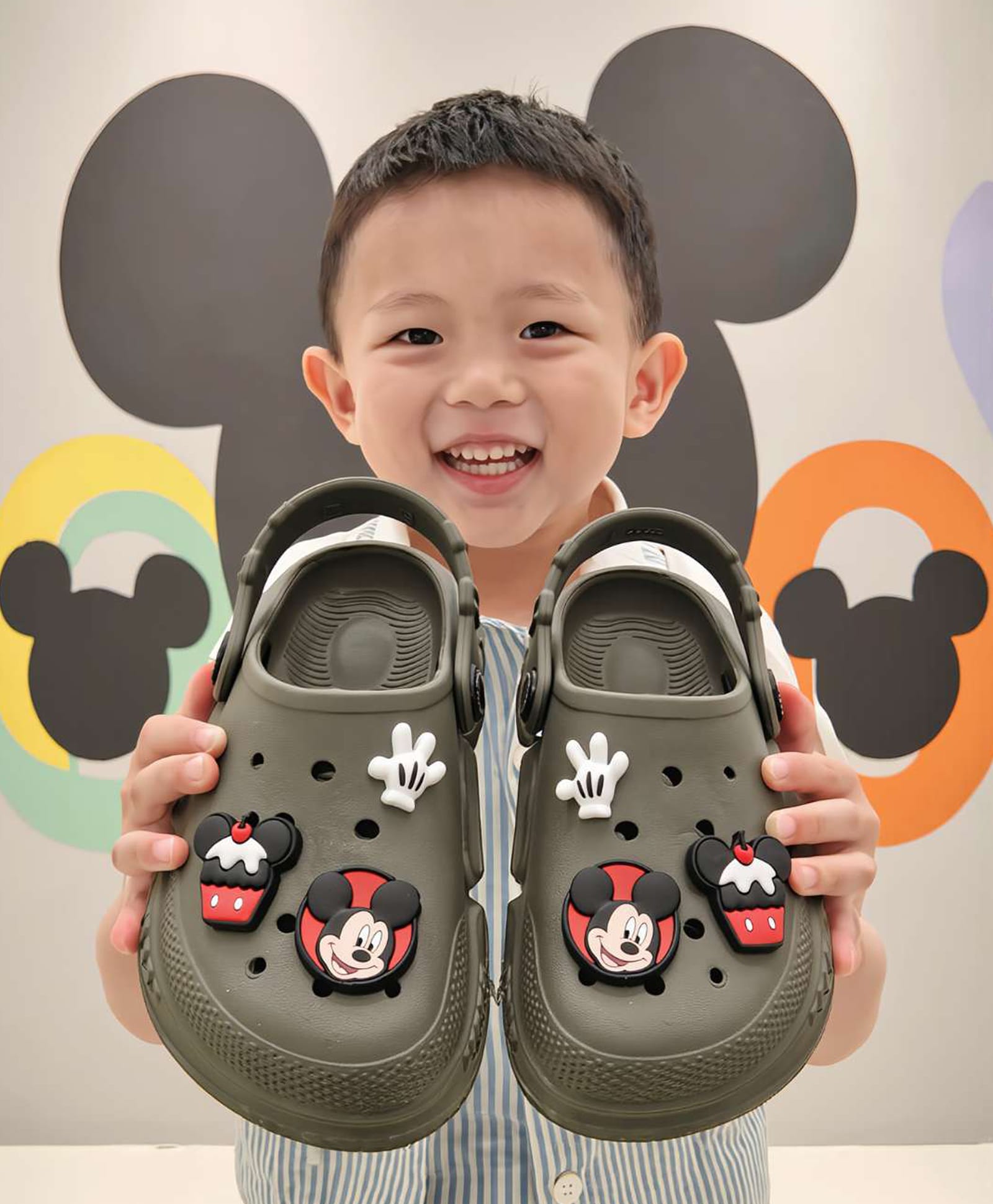 Yellow Bee Disney Mickey Mouse Featuring Character & Cupcake Applique Detailed Perforated Slingback Clogs - Olive Green-picture-19