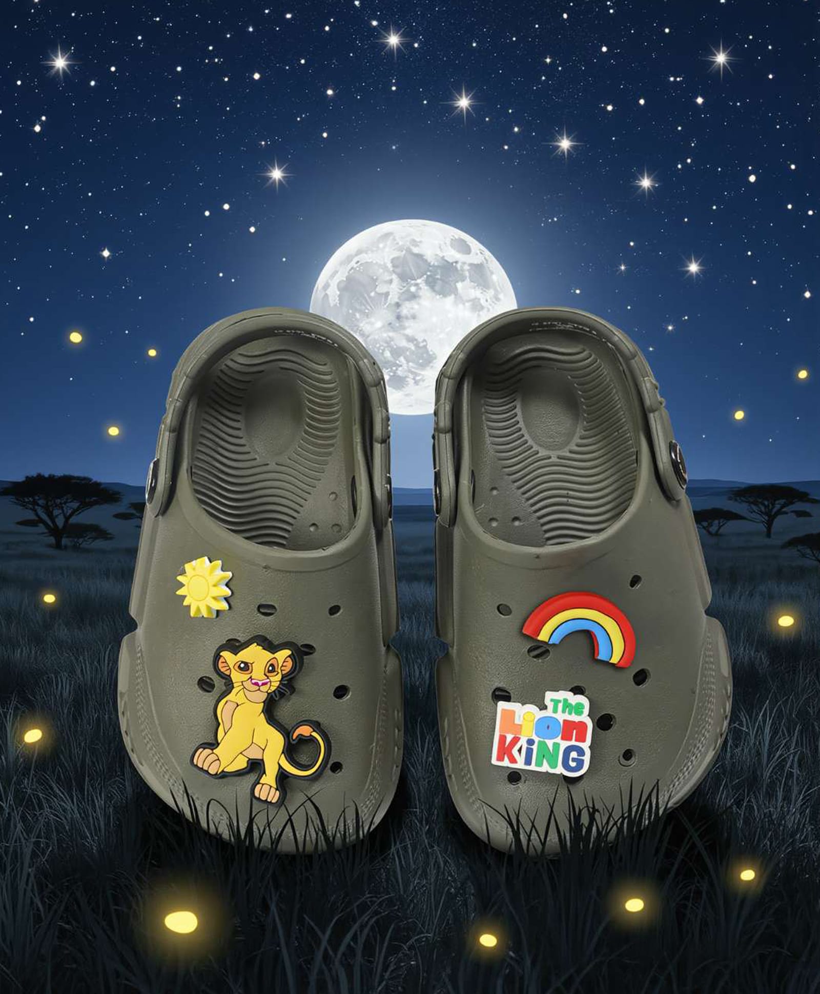 Yellow Bee Disney The Lion King Featuring Simba & Rainbow Applique Detailed Perforated Slingback Clogs - Olive Green-picture-47
