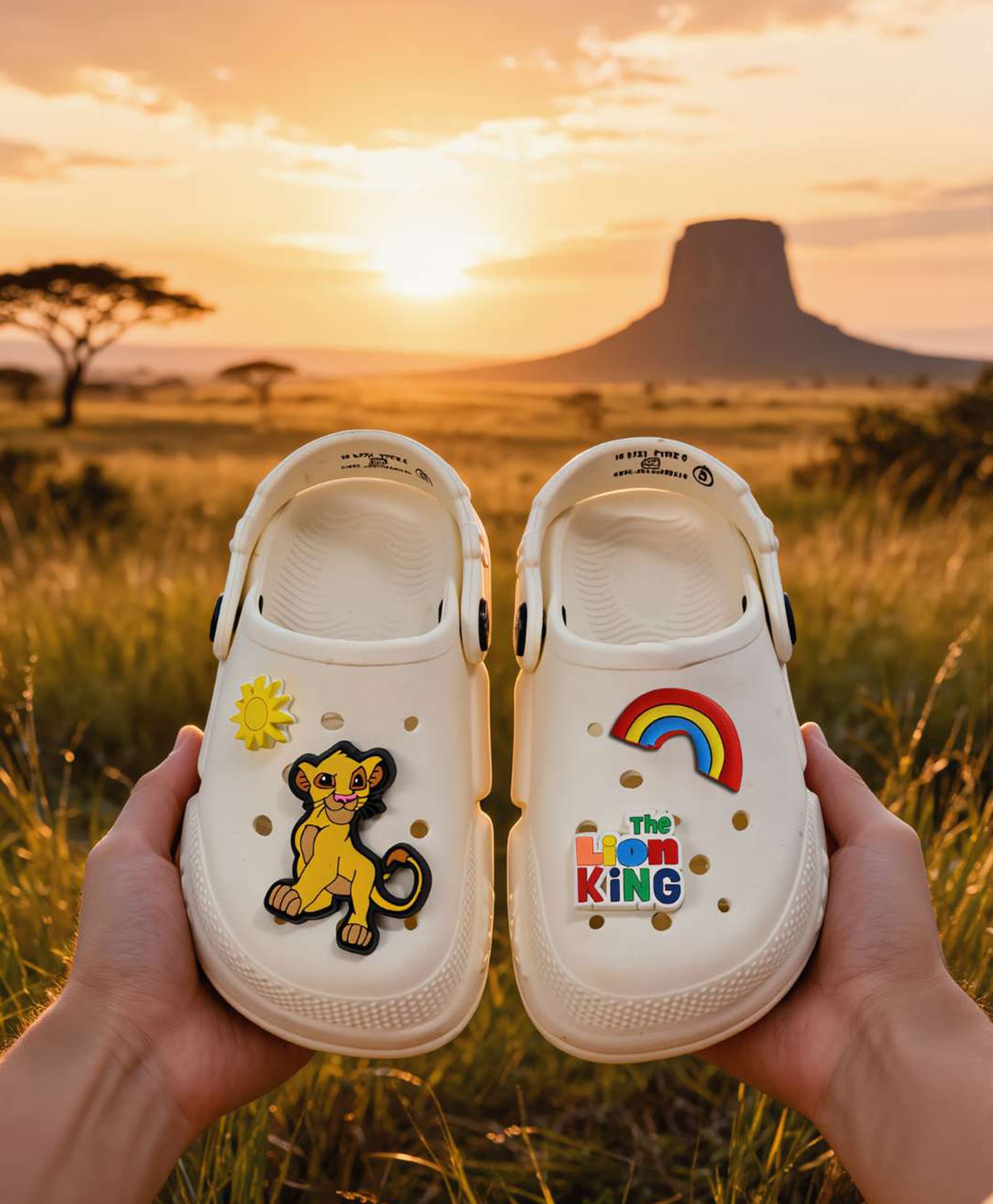 Yellow Bee Disney The Lion King Featuring Simba & Rainbow Applique Detailed Perforated Slingback Clogs - White-picture-28