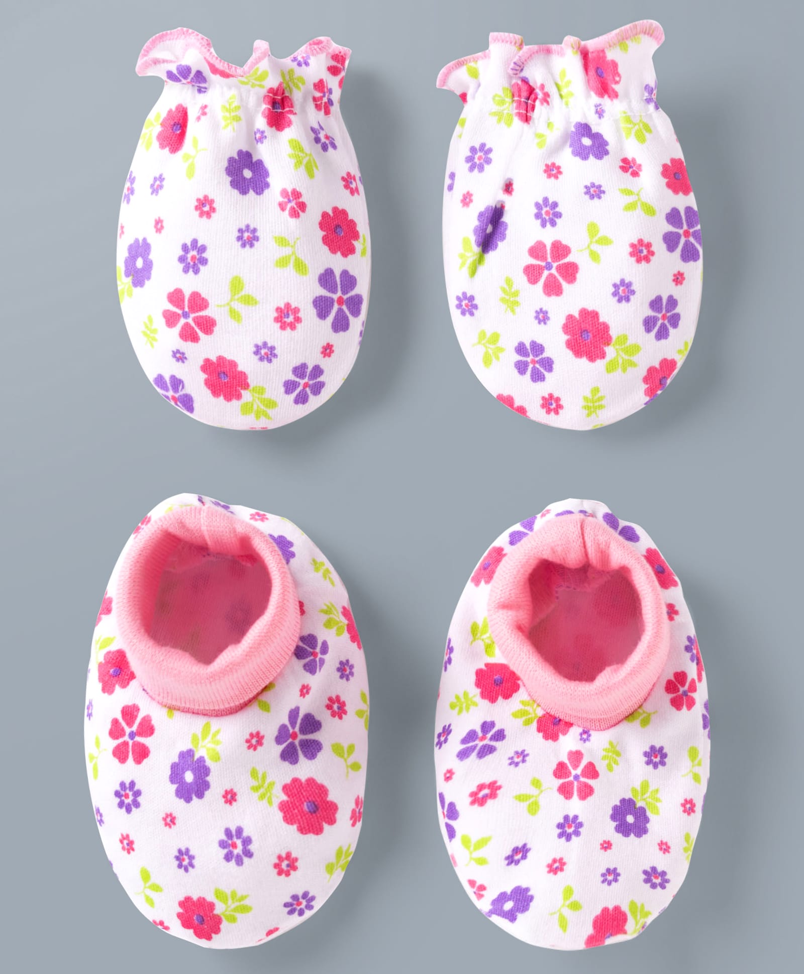 Babyhug 100% Cotton Interlock Knit Mittens & Booties Set With Floral Print - Pink-image-22