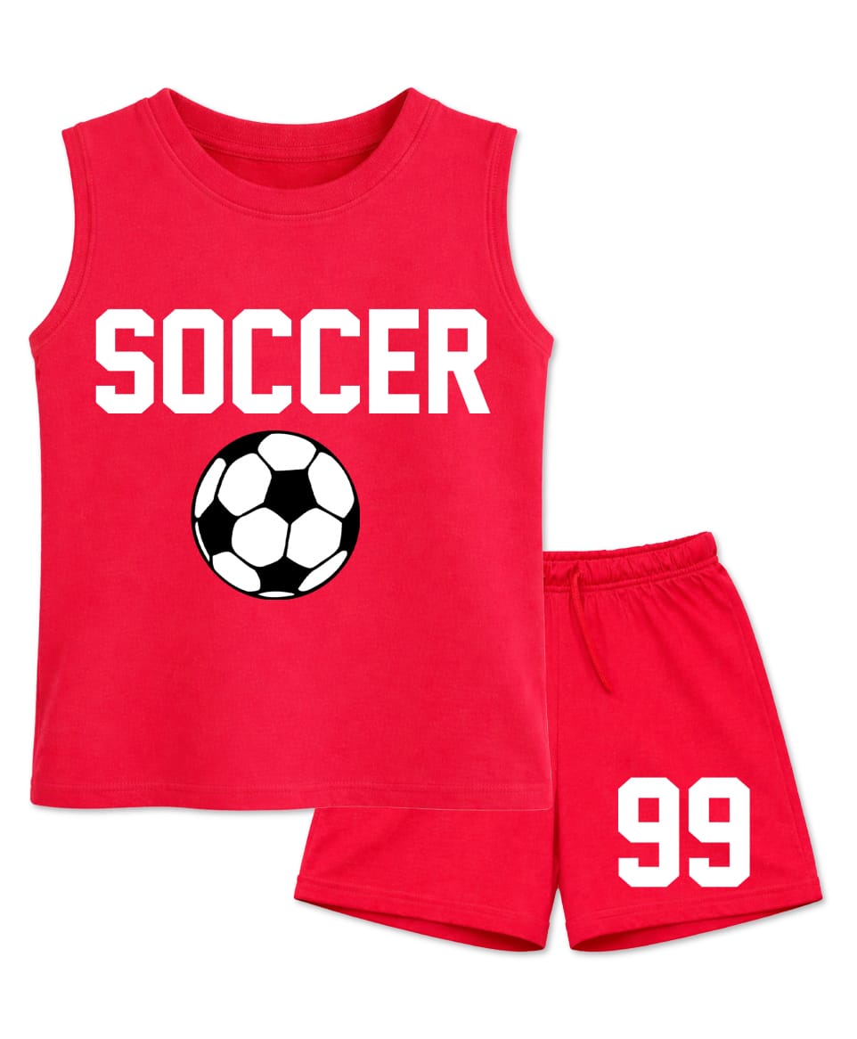 BLUSHES 100% Cotton Knit Sleeveless Football Printed Tee & Shorts Set - Red-picture-26