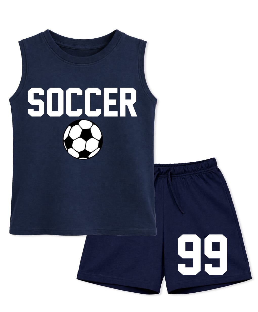 BLUSHES 100% Cotton Knit Sleeveless Football Printed Tee & Shorts Set - Navy Blue-picture-19