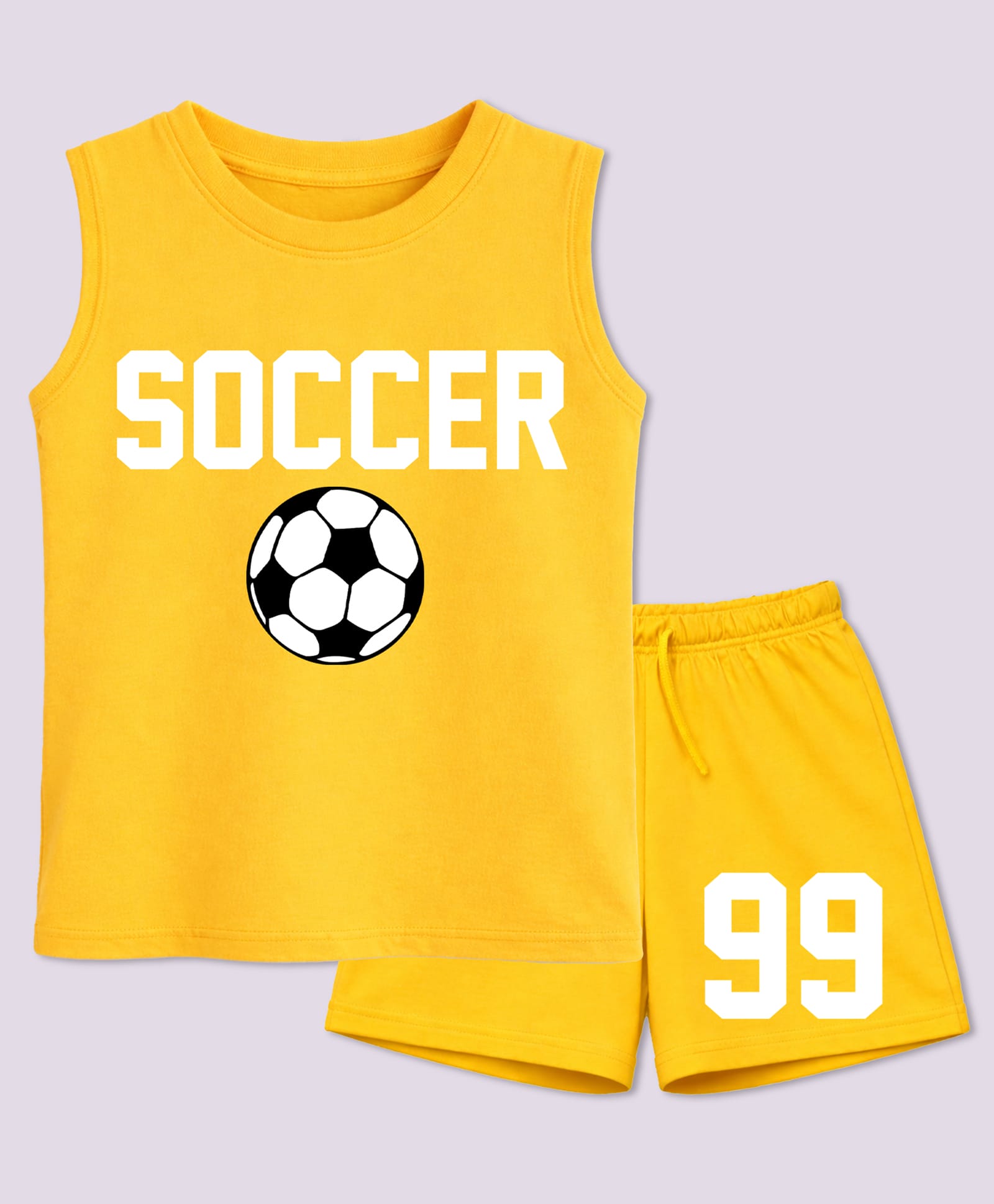 BLUSHES 100% Cotton Knit Sleeveless Football Printed Tee & Shorts Set - Yellow-picture-25