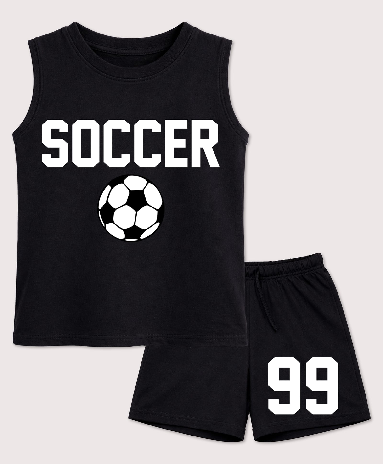 BLUSHES 100% Cotton Knit Sleeveless Football Printed Tee & Shorts Set - Black-picture-11