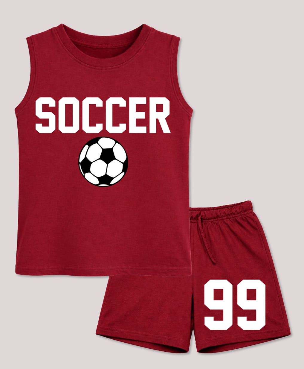 BLUSHES 100% Cotton Knit Sleeveless Football Printed Tee & Shorts Set - Maroon-picture-11