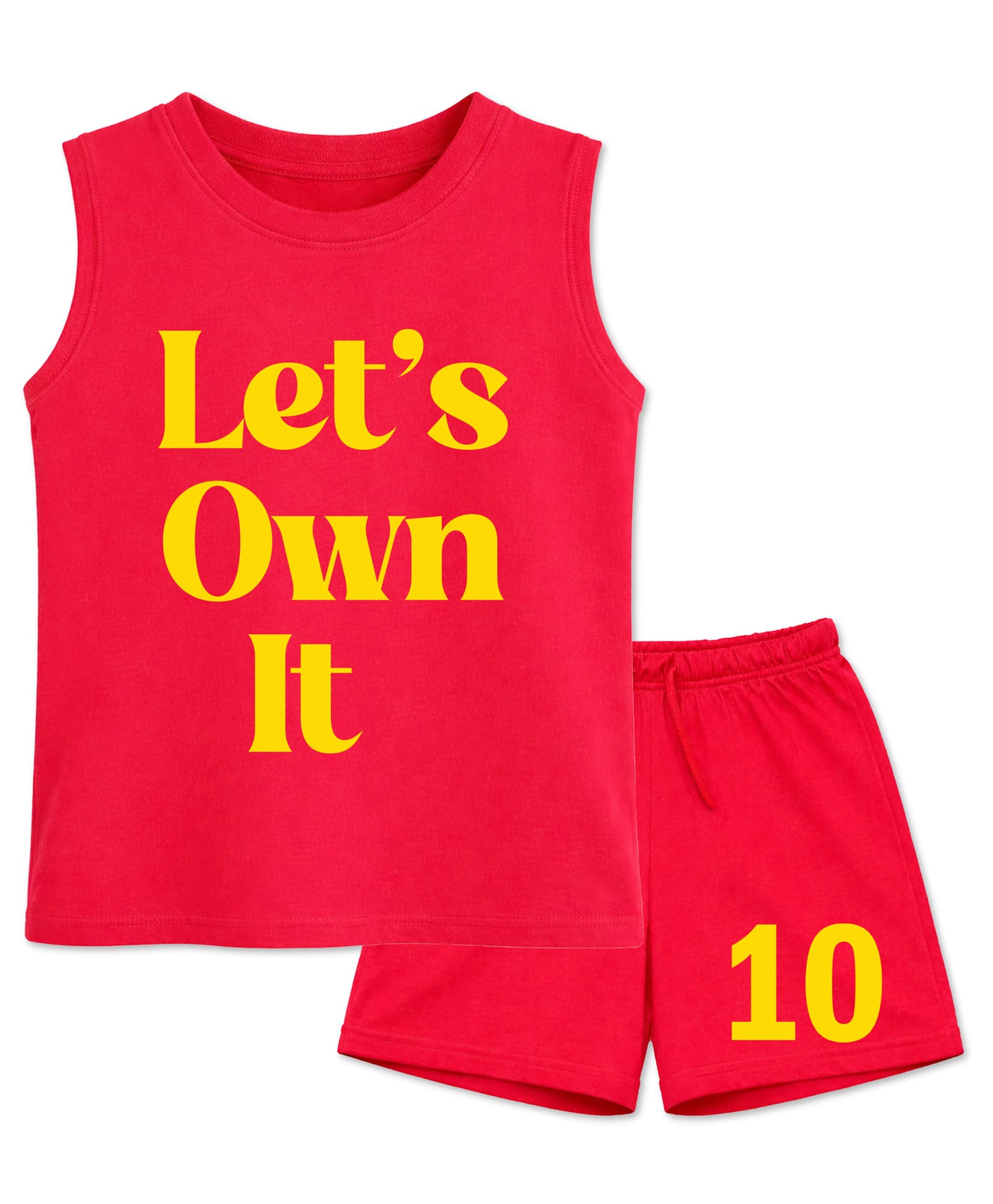BLUSHES 100% Cotton Knit Sleeveless Lets Own It Text Printed Tee & Shorts Set - Red-picture-45