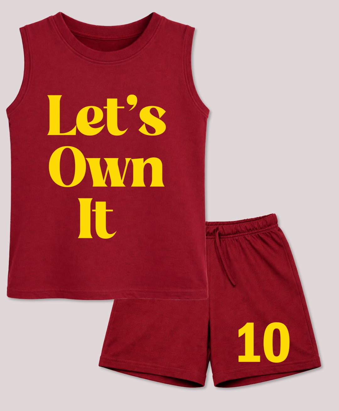 BLUSHES 100% Cotton Knit Sleeveless Lets Own It Text Printed Tee & Shorts Set - Maroon-picture-19