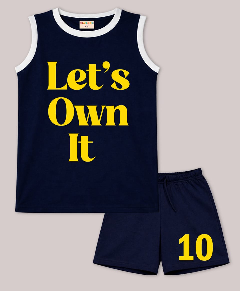 BLUSHES 100% Cotton Knit Sleeveless Lets Own It Text Printed Tee & Shorts Set - Navy Blue-picture-21