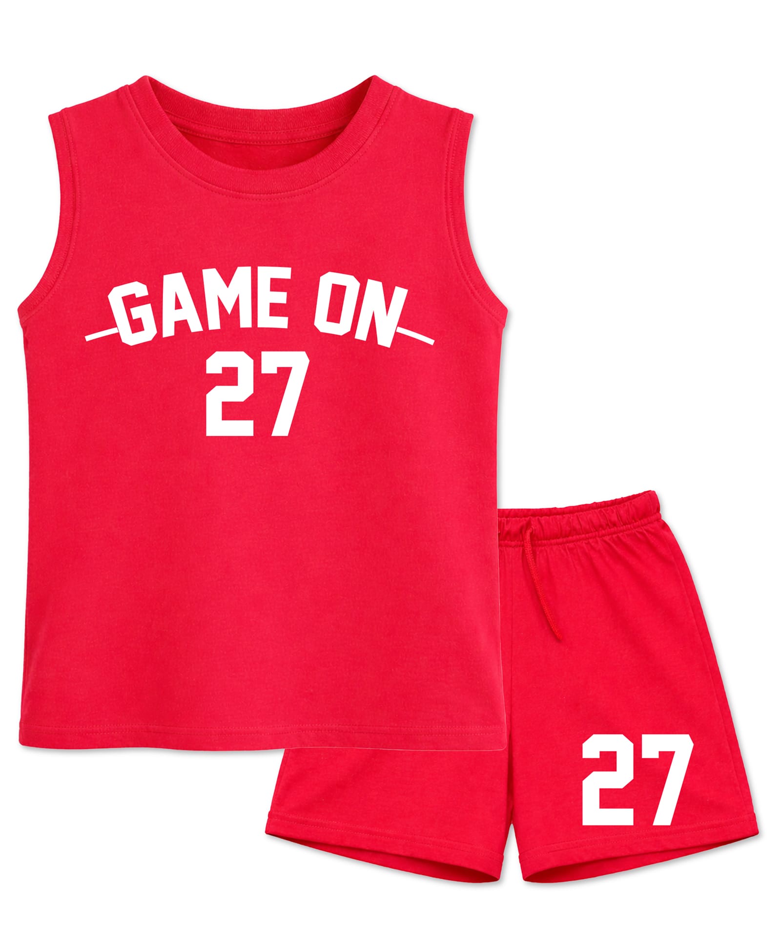 BLUSHES 100% Cotton Knit Sleeveless Game On Text Printed Tee & Shorts Set - Red-picture-15