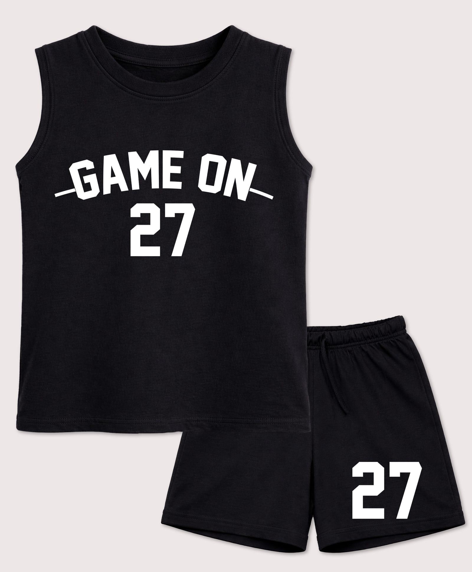 BLUSHES 100% Cotton Knit Sleeveless Game On Text Printed Tee & Shorts Set - Black-picture-11
