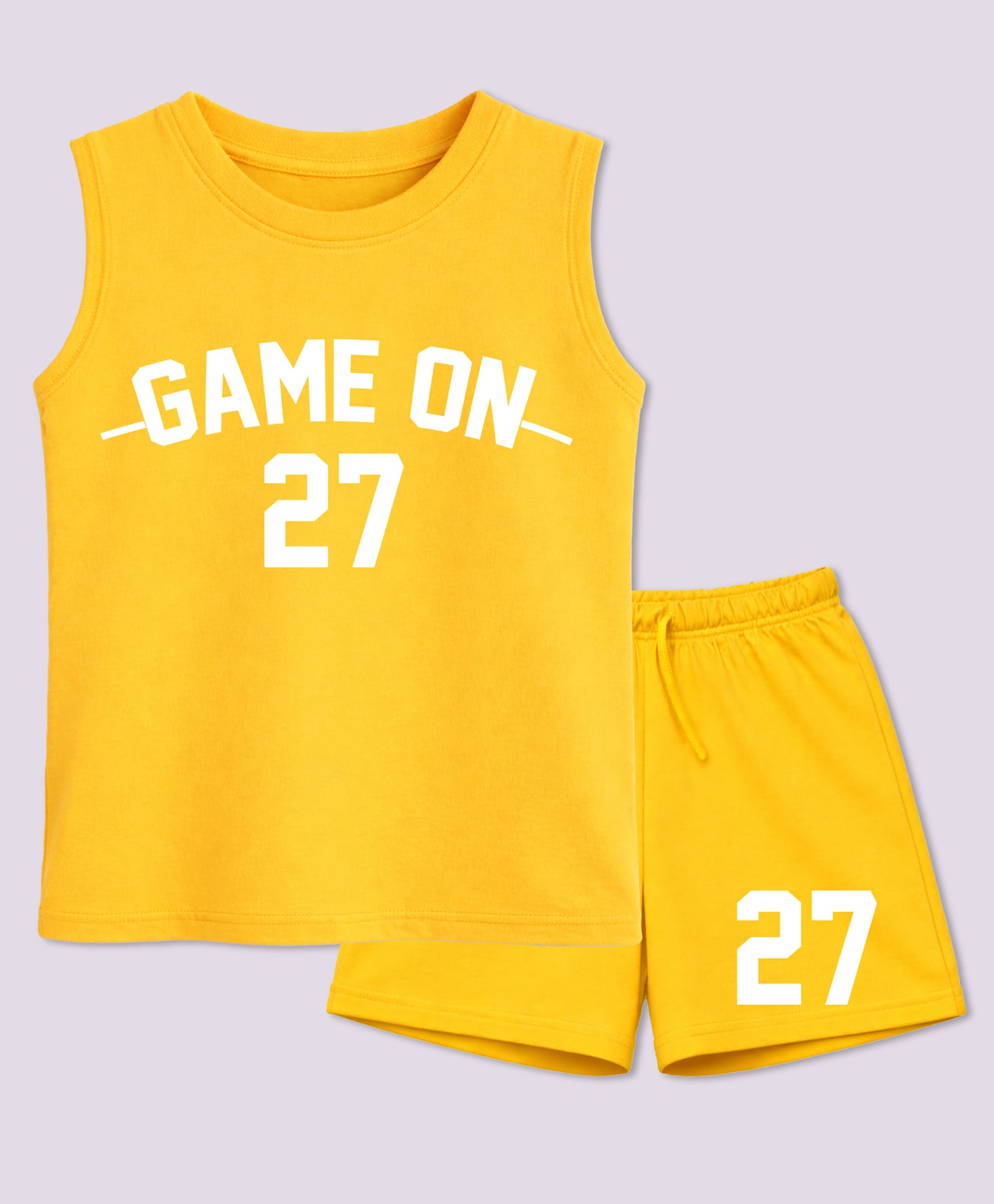 BLUSHES 100% Cotton Knit Sleeveless Game On Text Printed Tee & Shorts Set - Yellow-picture-11