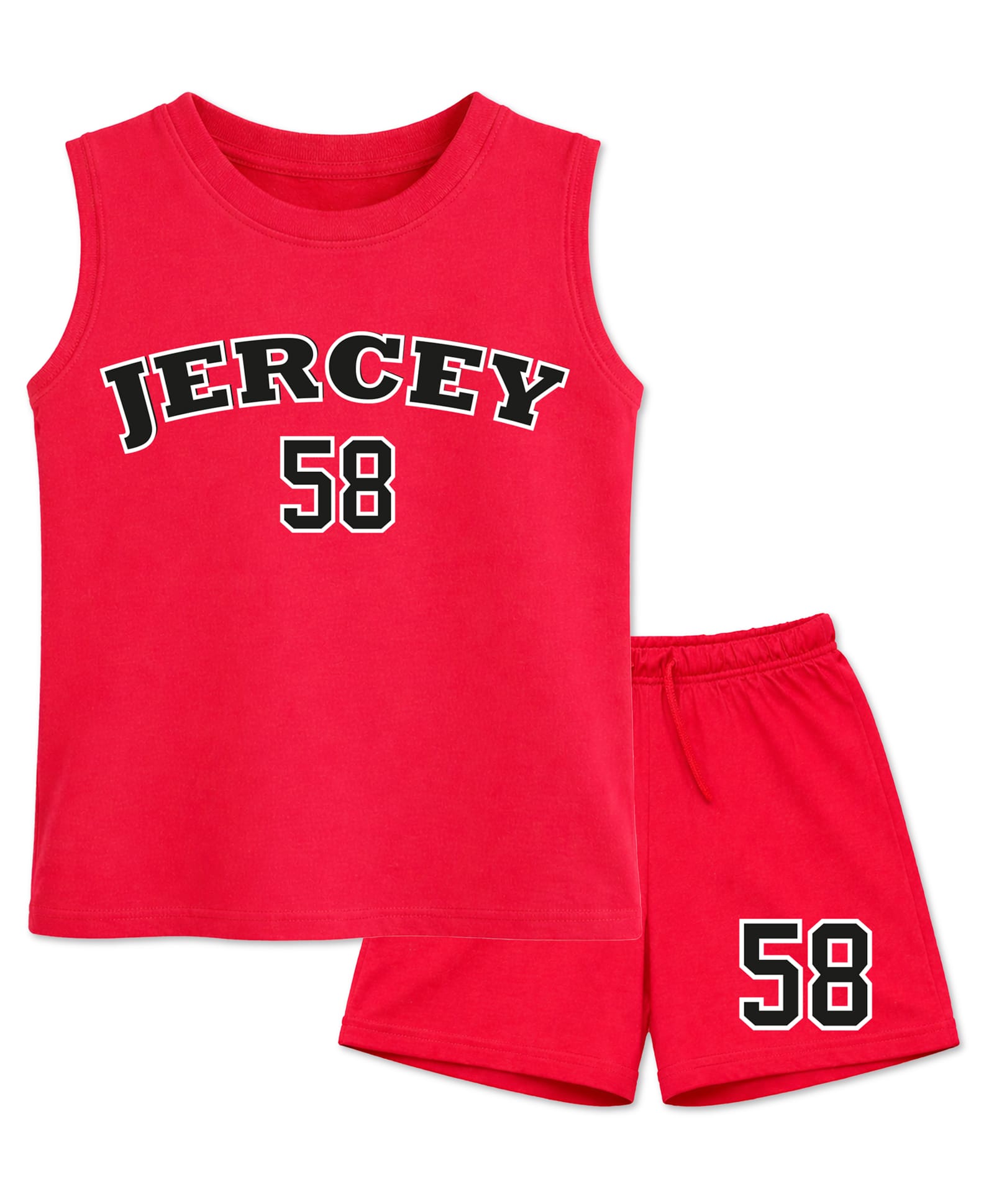 BLUSHES 100% Cotton Knit Sleeveless Jercey Text Printed Tee & Shorts Set - Red-picture-18