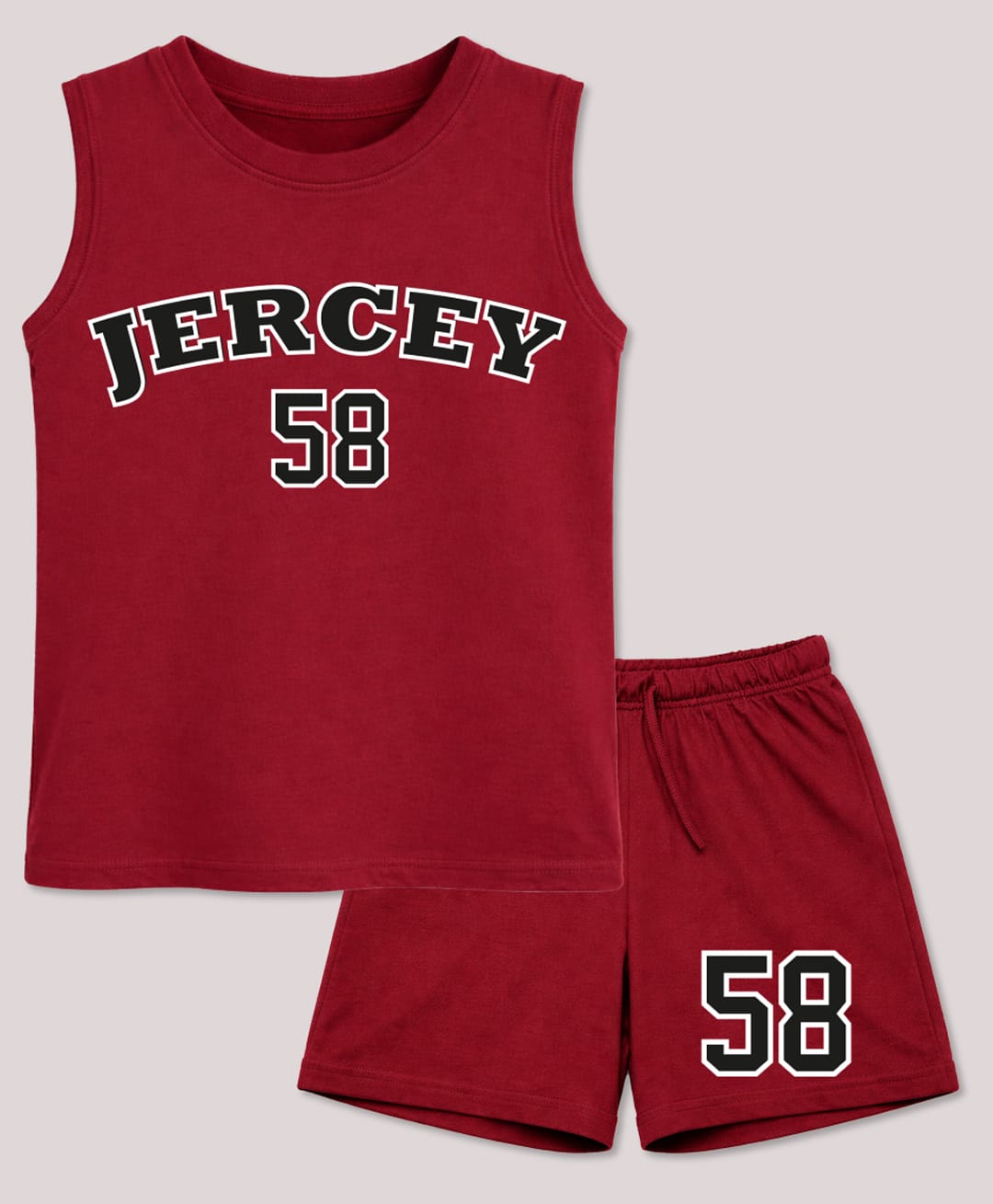 BLUSHES 100% Cotton Knit Sleeveless Jercey Text Printed Tee & Shorts Set - Maroon-picture-25