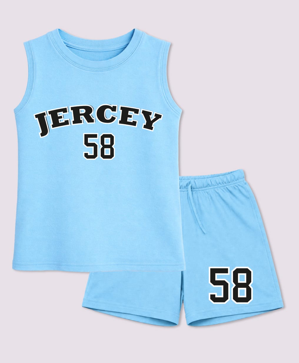 BLUSHES 100% Cotton Knit Sleeveless Jercey Text Printed Tee & Shorts Set - Aqua Blue-image-21