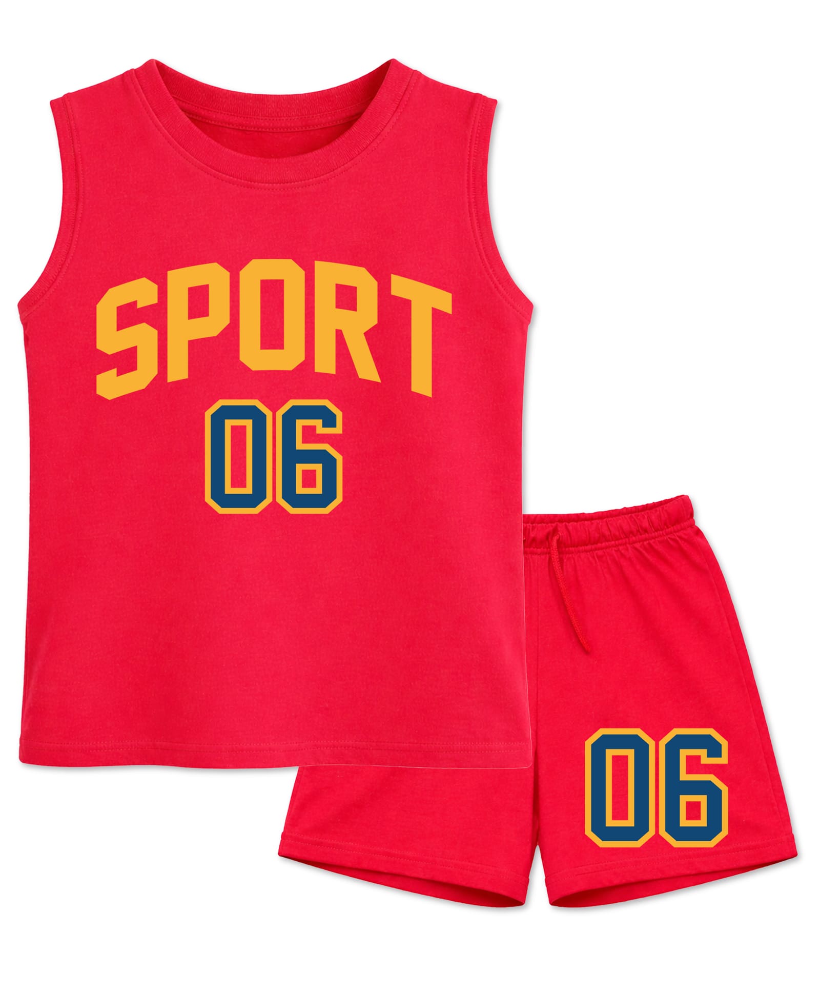 BLUSHES 100% Cotton Knit Sleeveless Sport Text Printed Tee & Shorts Set - Red-picture-19