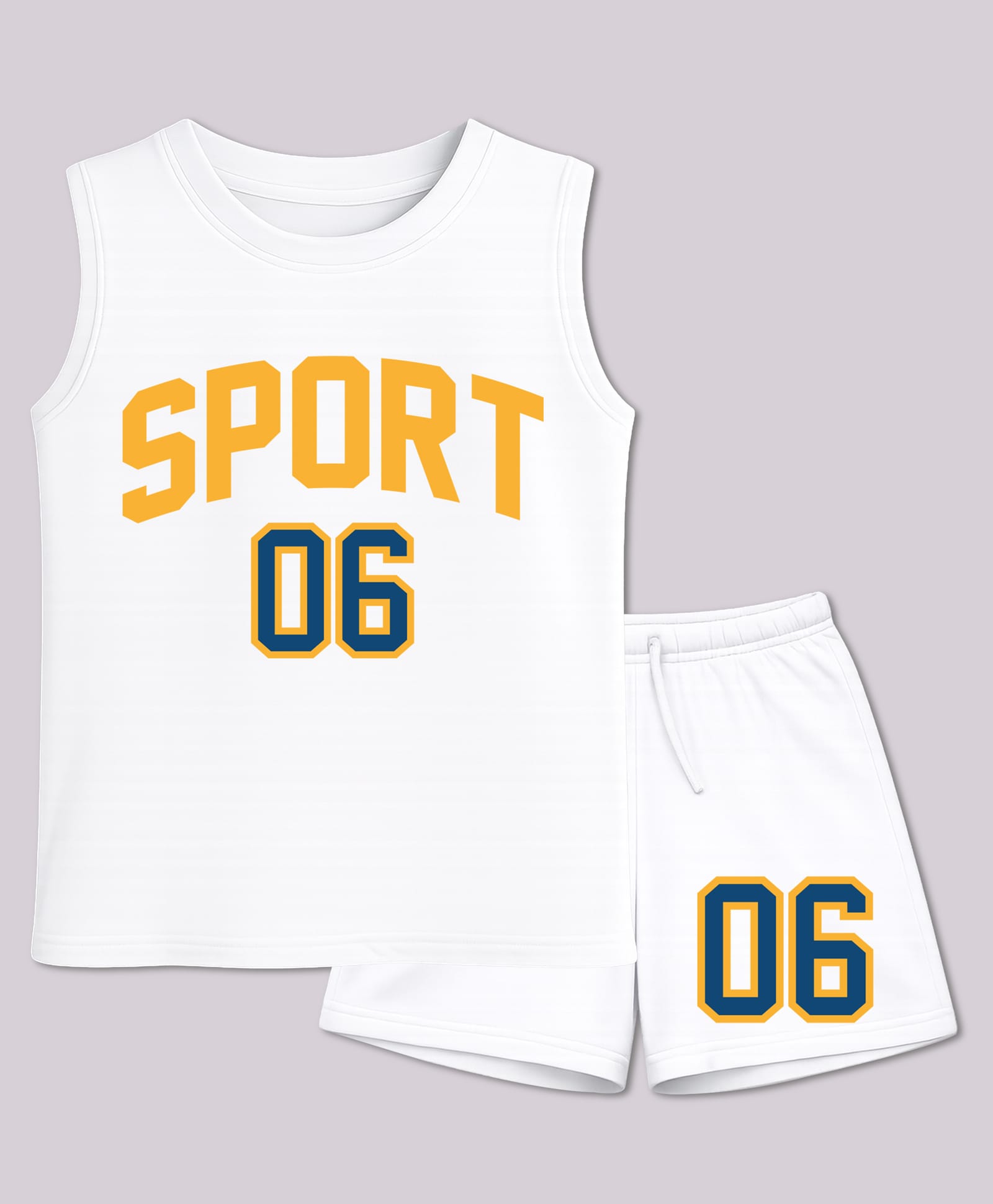 BLUSHES 100% Cotton Knit Sleeveless Sport Text Printed Tee & Shorts Set - White-picture-11