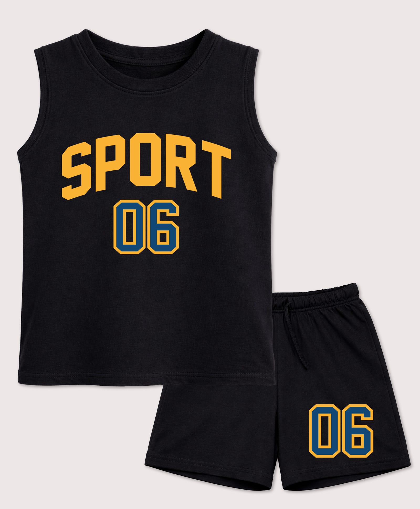 BLUSHES 100% Cotton Knit Sleeveless Sport Text Printed Tee & Shorts Set - Black-picture-24