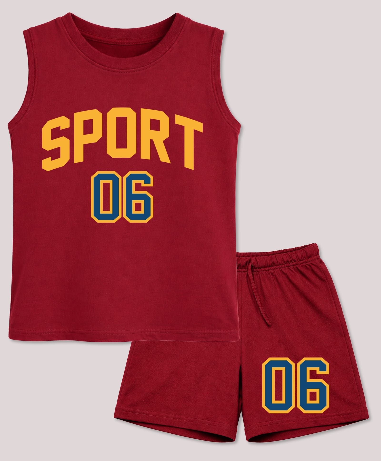 BLUSHES 100% Cotton Knit Sleeveless Sport Text Printed Tee & Shorts Set - Maroon-picture-26