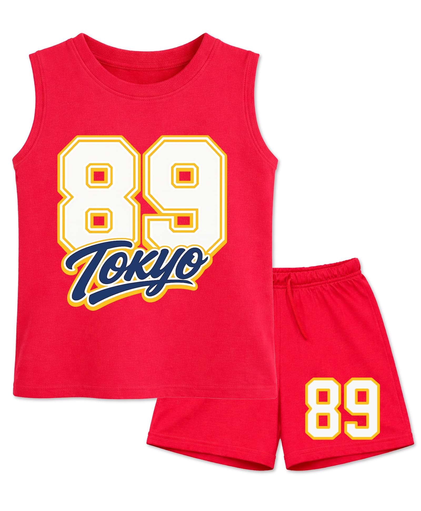 BLUSHES 100% Cotton Knit Sleeveless 89 Number Printed Tee & Shorts Set - Red-picture-13