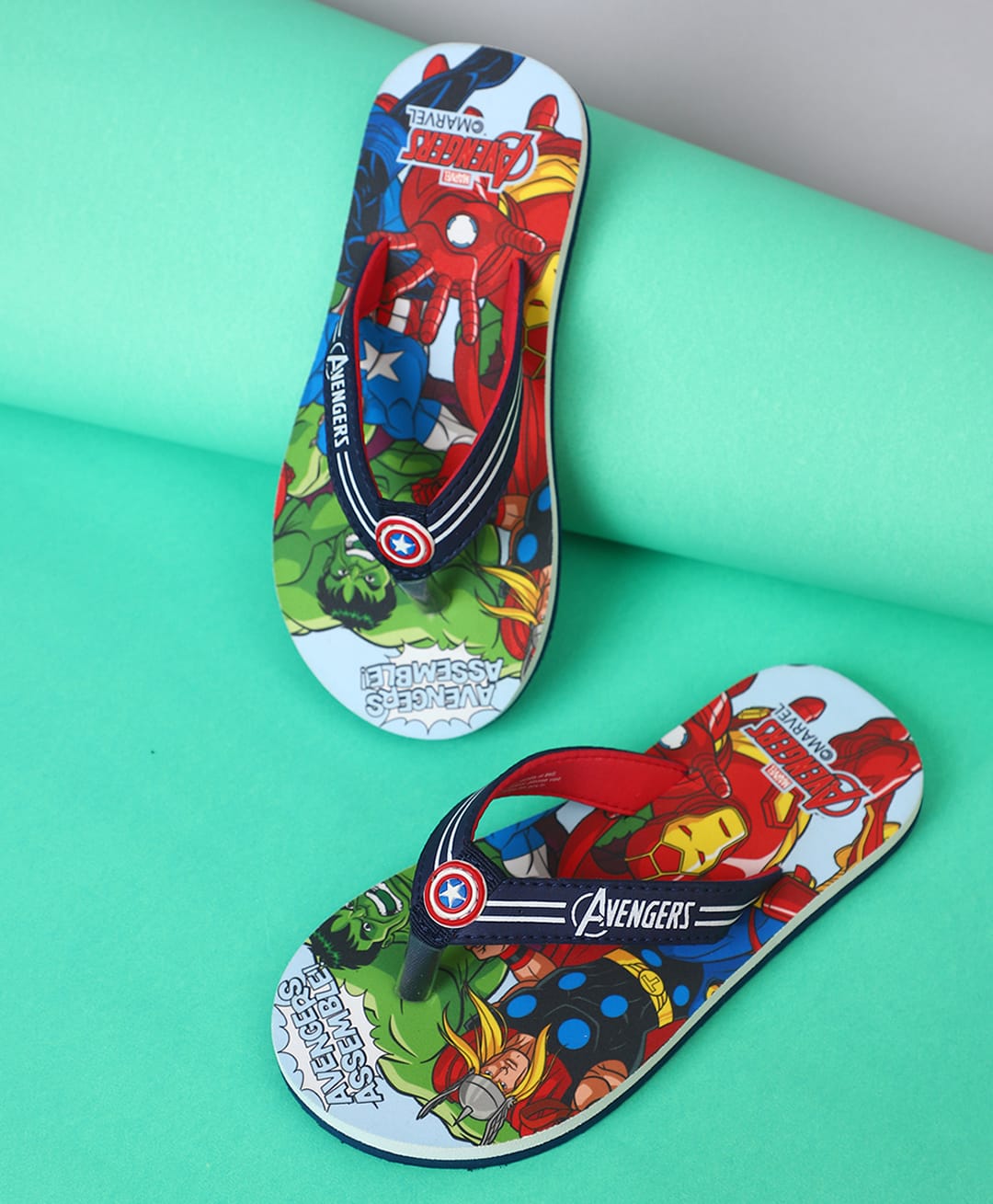 Kidsville Marvel Avengers Featuring Characters Printed Flip Flops - Navy Blue-picture-10