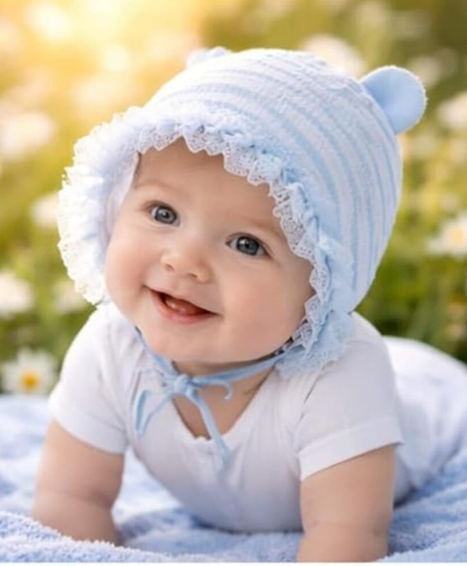 Trubliz Cotton Woven Striped & Ear Applique Detailed Bonnet Cap - Blue - Circumference 43-46 Cms-picture-17