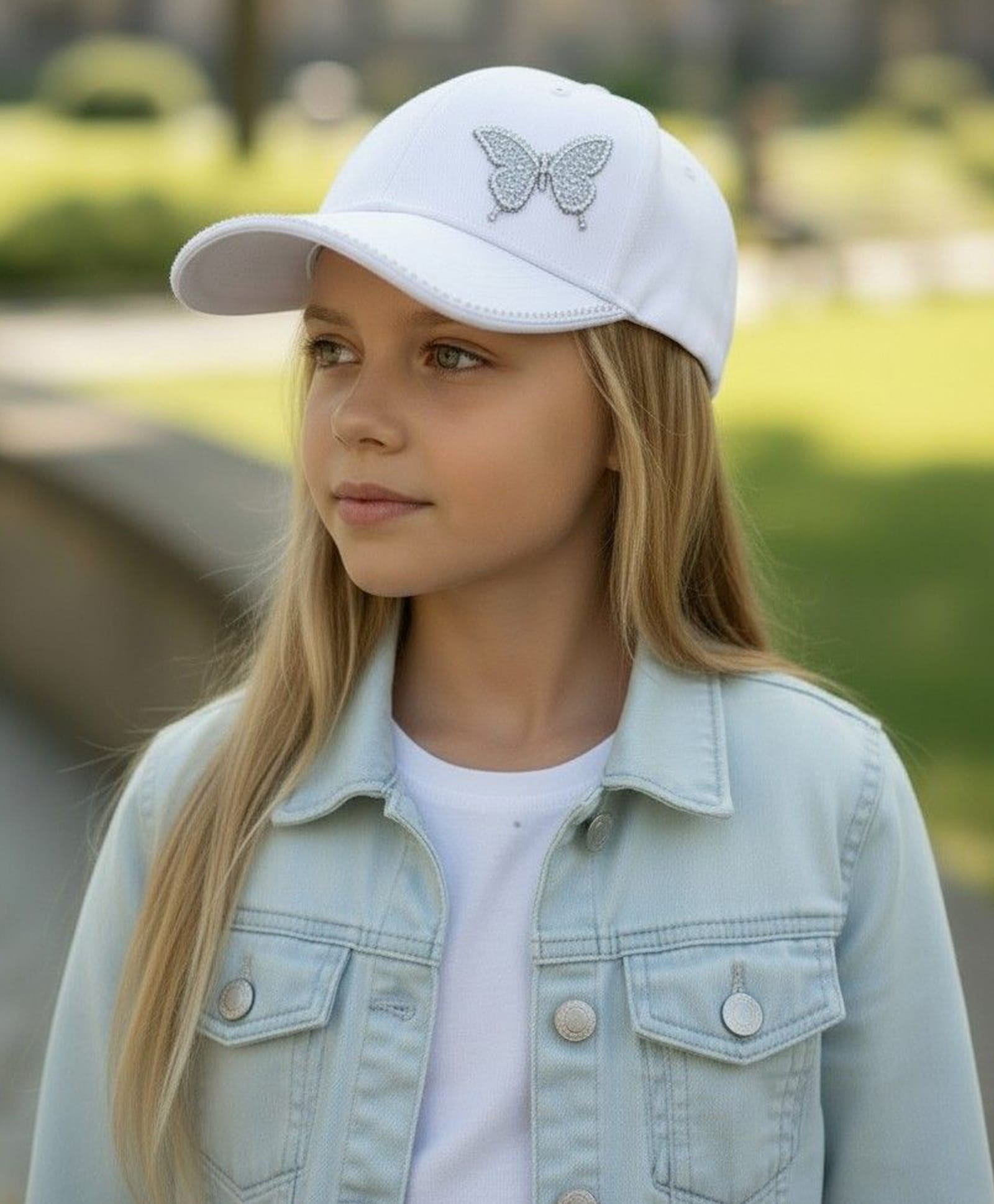 Trubliz Cotton Woven Butterfly Applique Detailed Stone Embellished Baseball Cap - White - Circumference 50-57 Cms-picture-28