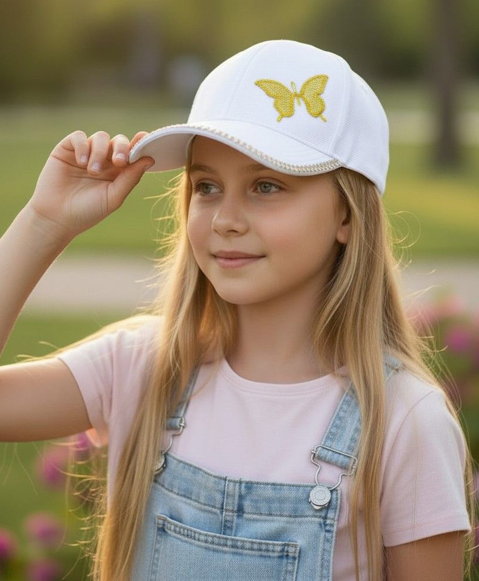 Trubliz Cotton Woven Butterfly Applique Detailed Stone Embellished Baseball Cap - White - Circumference 50-57 Cms-image-28