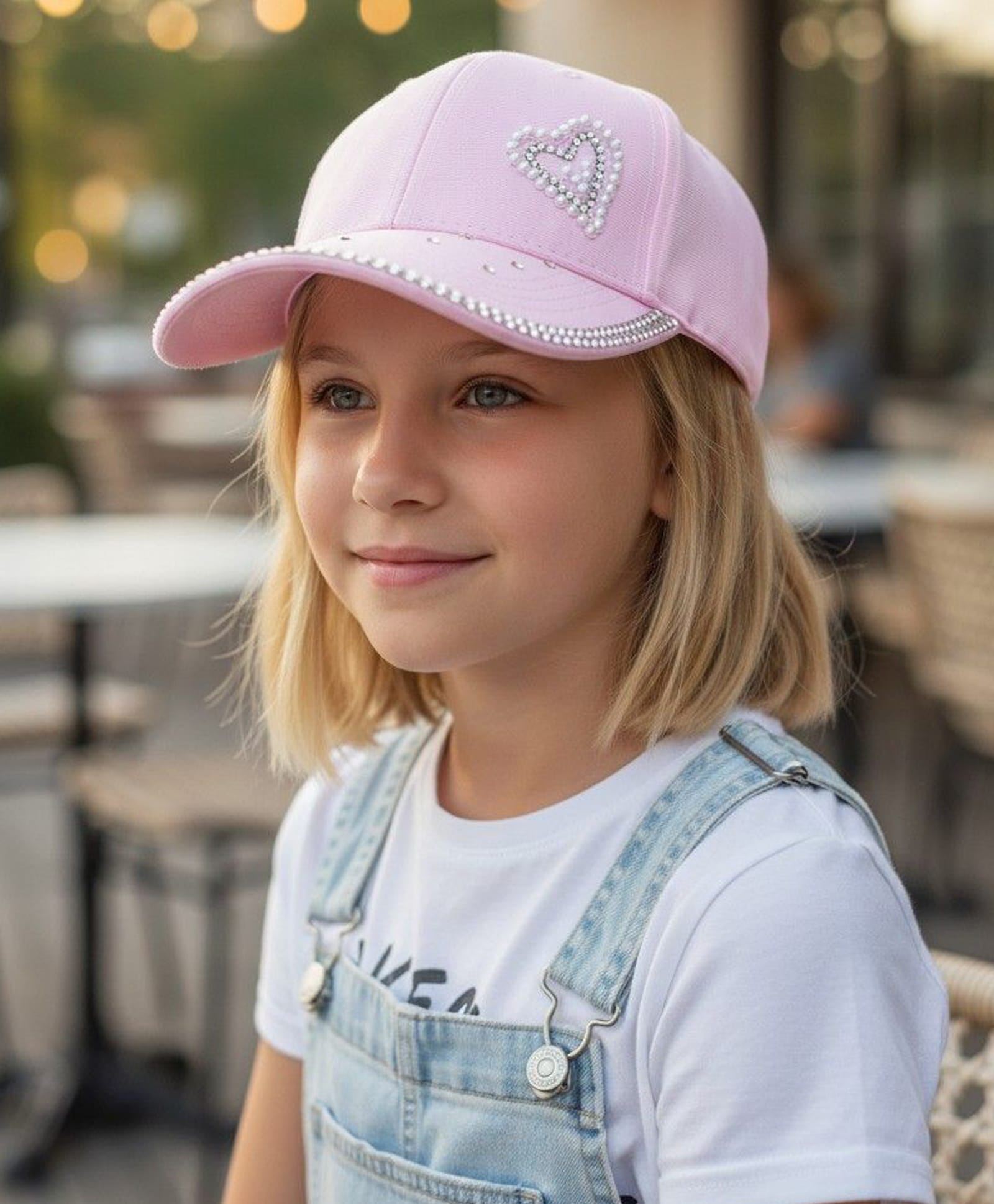 Trubliz Cotton Woven Heart Designed Stone Embellished Baseball Cap - Pink - Circumference 50-57 Cms-image-48
