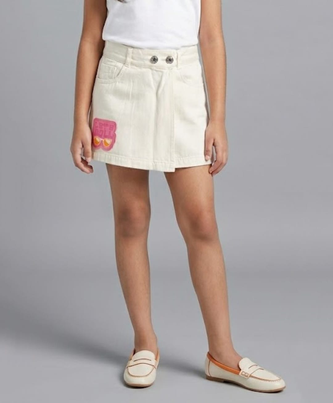 Barbie by Tiny Girl Cotton Knit Lets Roll Text Patch Detailed Skort - White-picture-2