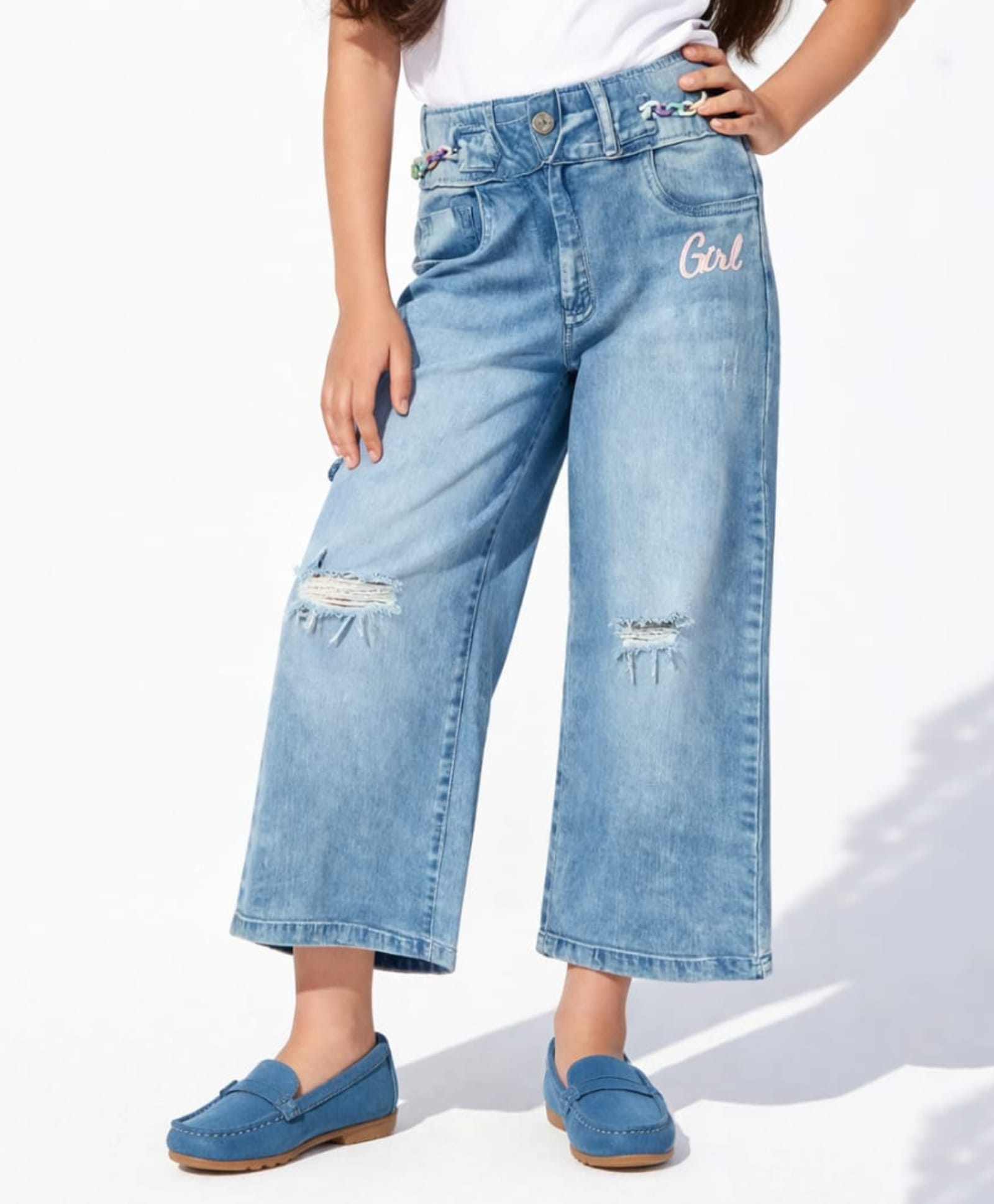 Tiny Girl Denim Woven Girl Text Embroidered Washed & Distressed Jeans - Light Blue-picture-25