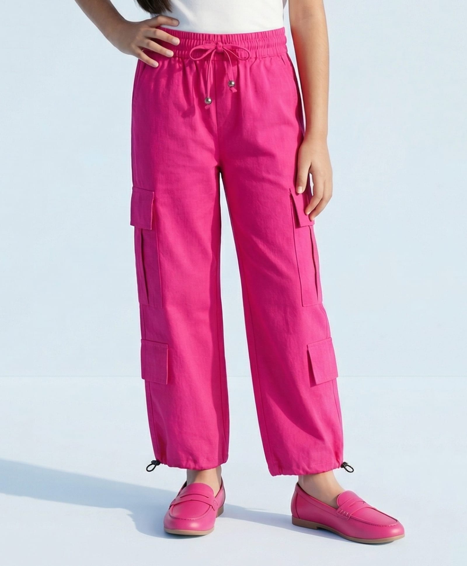 Tiny Girl Woven Soild Cargo Style Trouser - Hot Pink-picture-11