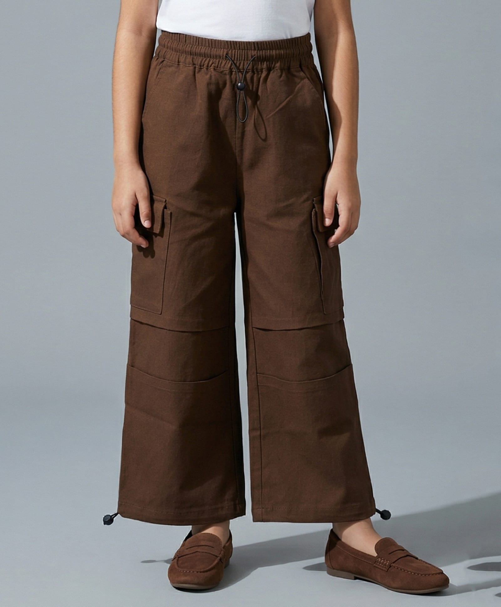 Tiny Girl Woven Soild Cargo Style Trousers - Brown-picture-20