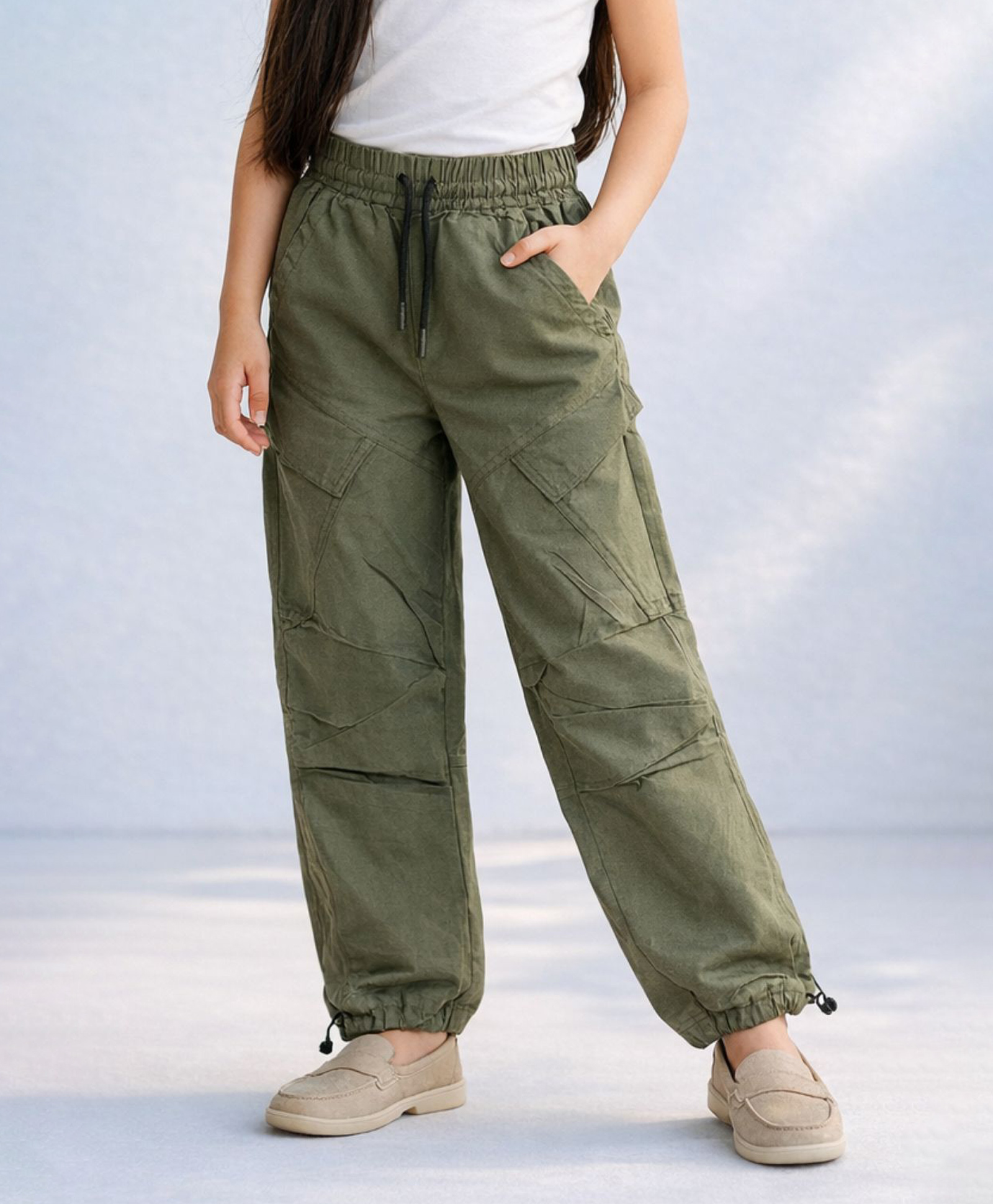 Tiny Girl Woven Soild Trouser - Olive Green-picture-14
