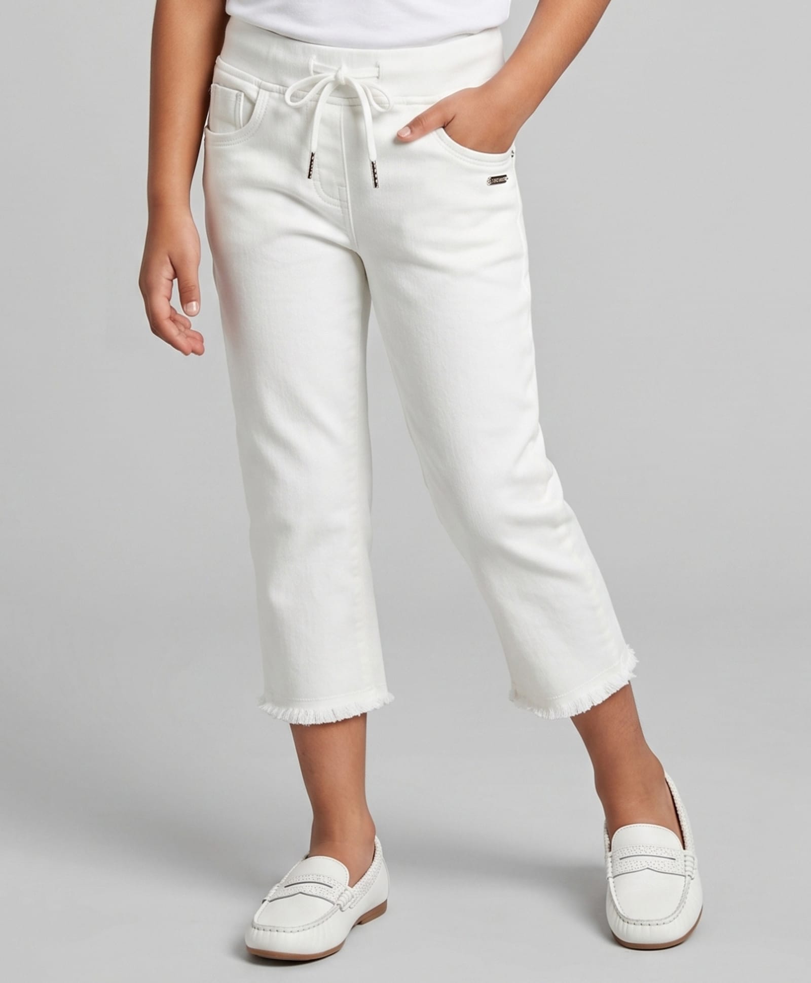 Tiny Girl Cotton Knit Soild Jeans - Off White-picture-25