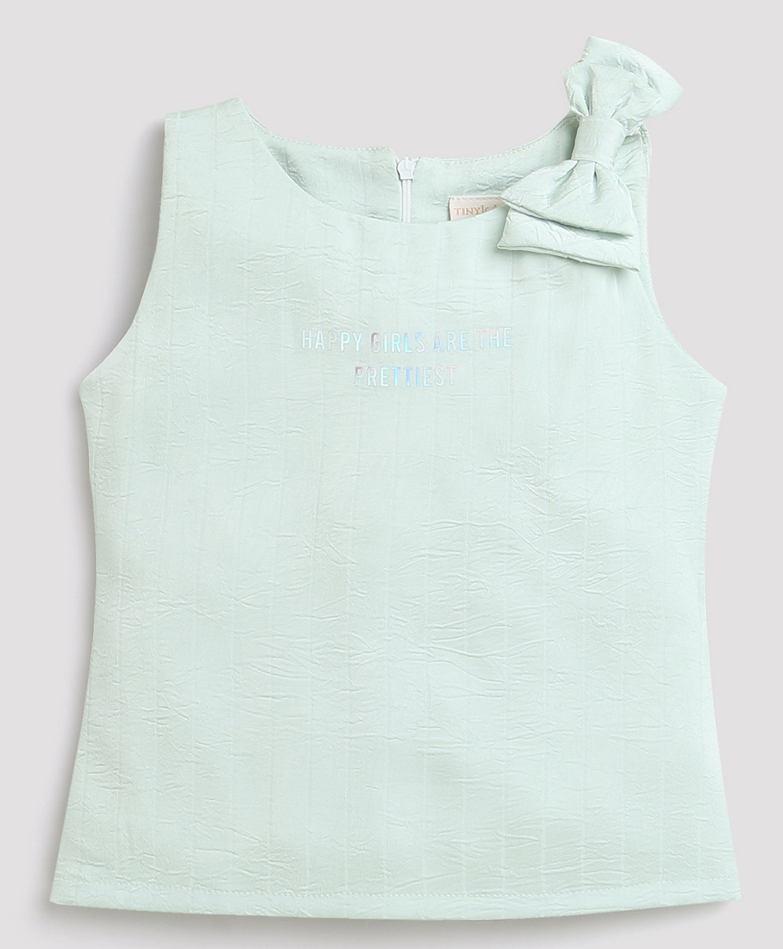 Tiny Girl Woven Sleeveless Bow Applique Detailed Top - Pista Green-picture-37