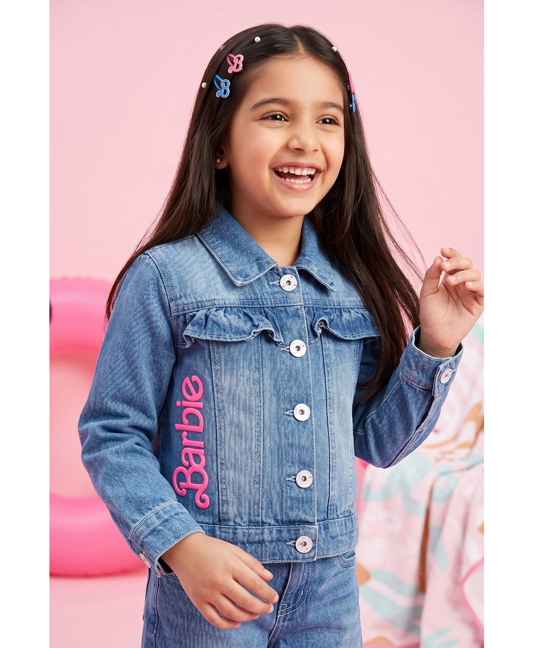 Barbie by Tiny Girl Cotton Woven Mattel Featuring Full Sleeves Barbie Printed Jacket - Light Blue-picture-18