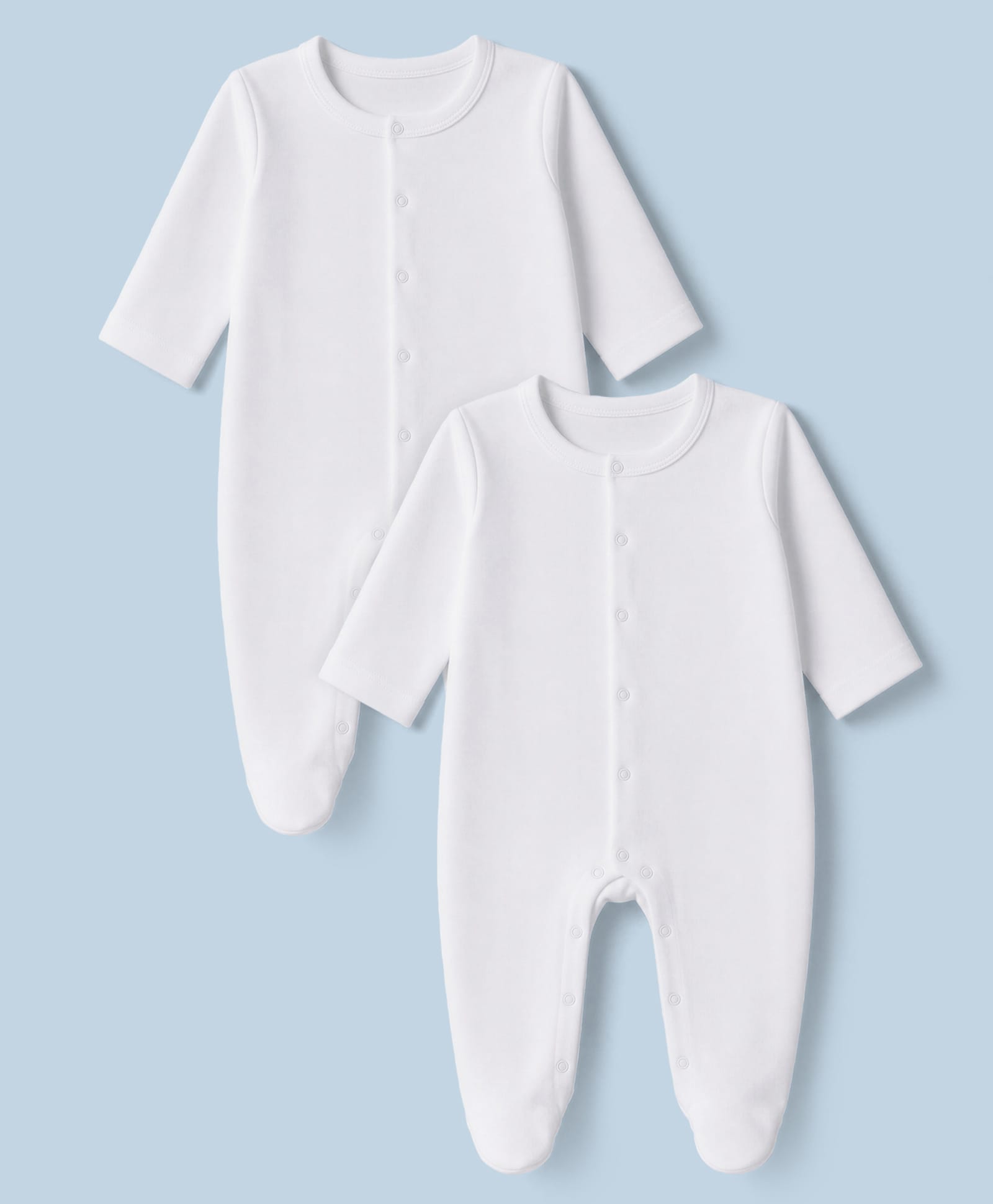 Doodle Poodle 100% Cotton Interlock Knit Solid Full Sleeves Footed Sleepsuit Pack of 2 - White-picture-16