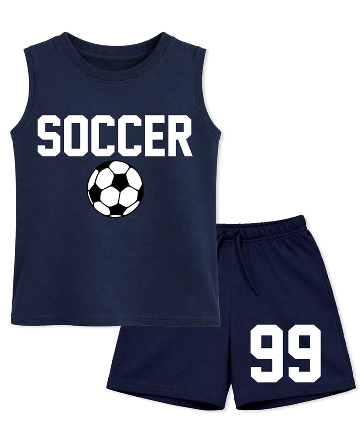BLUSHES 100% Cotton Knit Sleeveless Football Printed Tee & Shorts Set - Airforce Navy Blue-image-26