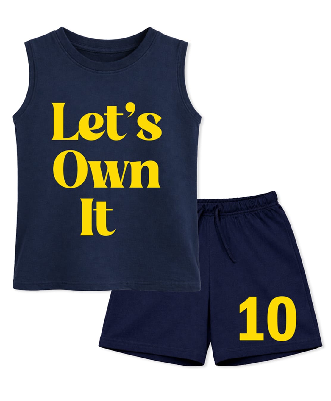 BLUSHES 100% Cotton Knit Sleeveless Lets Own It Text Printed Tee & Shorts Set - Airforce Navy Blue-picture-22
