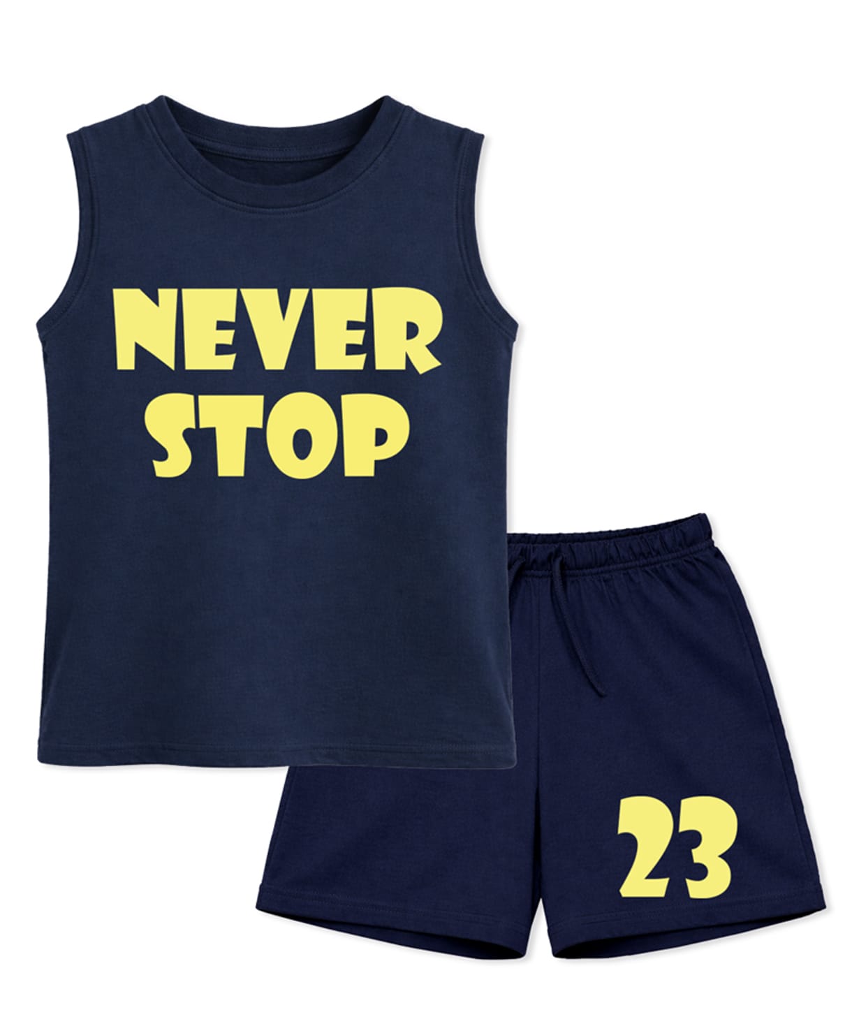 BLUSHES 100% Cotton Knit Sleeveless Never Stop Text Printed Tee & Shorts Set - Navy Blue-picture-13
