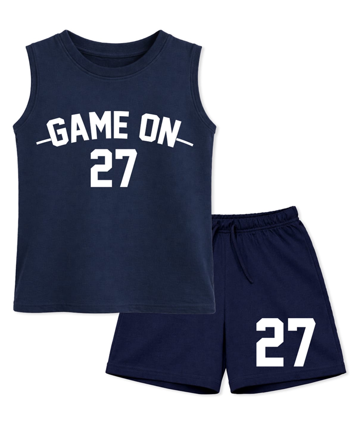 BLUSHES 100% Cotton Knit Sleeveless Game On Text Printed Tee & Shorts Set - Airforce Navy Blue-picture-5