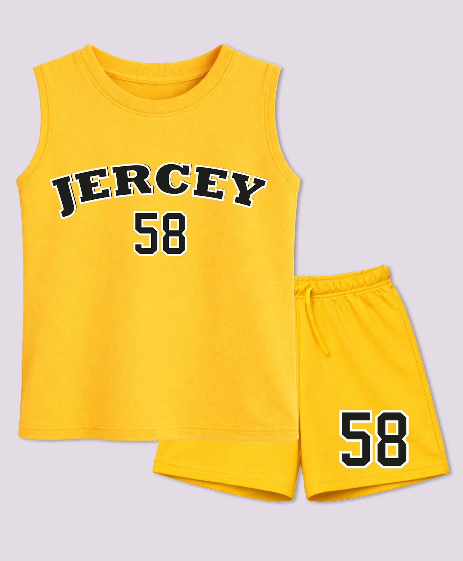 BLUSHES 100% Cotton Knit Sleeveless Jercey Text Printed Tee & Shorts Set - Yellow-picture-15