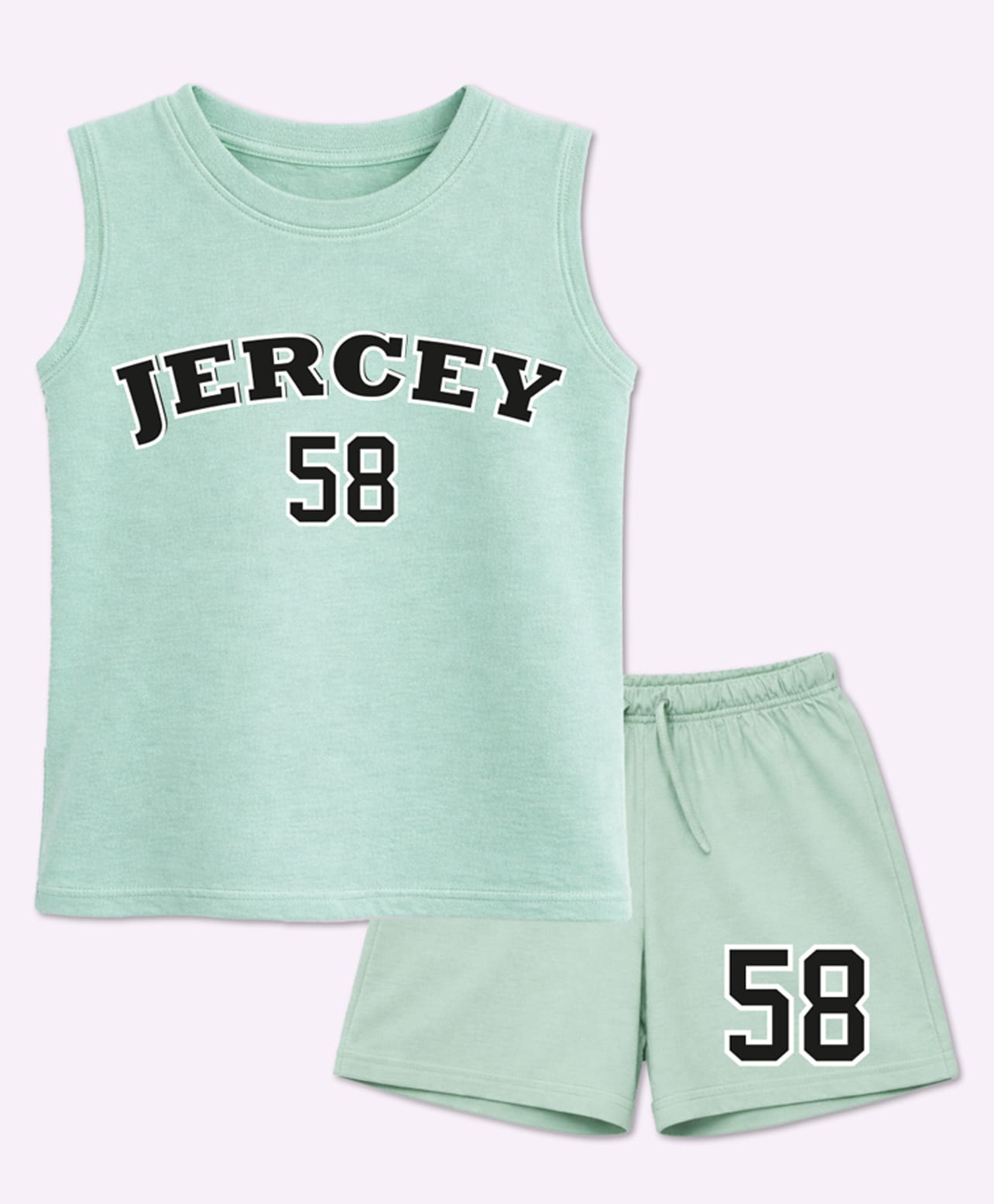 BLUSHES 100% Cotton Knit Sleeveless Jercey Text Printed Tee & Shorts Set - Mint Green-picture-17