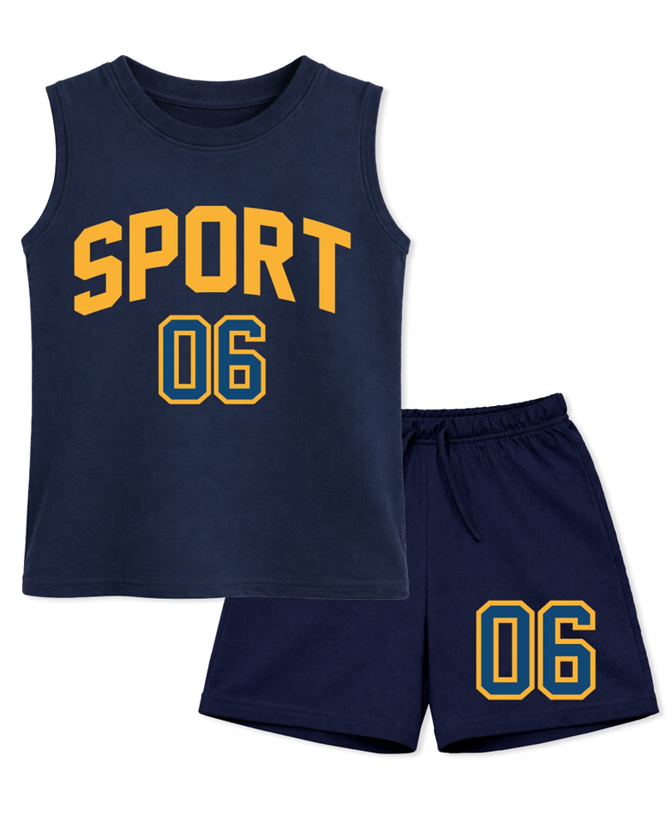 BLUSHES 100% Cotton Knit Sleeveless Sport Text Printed Tee & Shorts Set - Airforce Navy Blue-picture-21