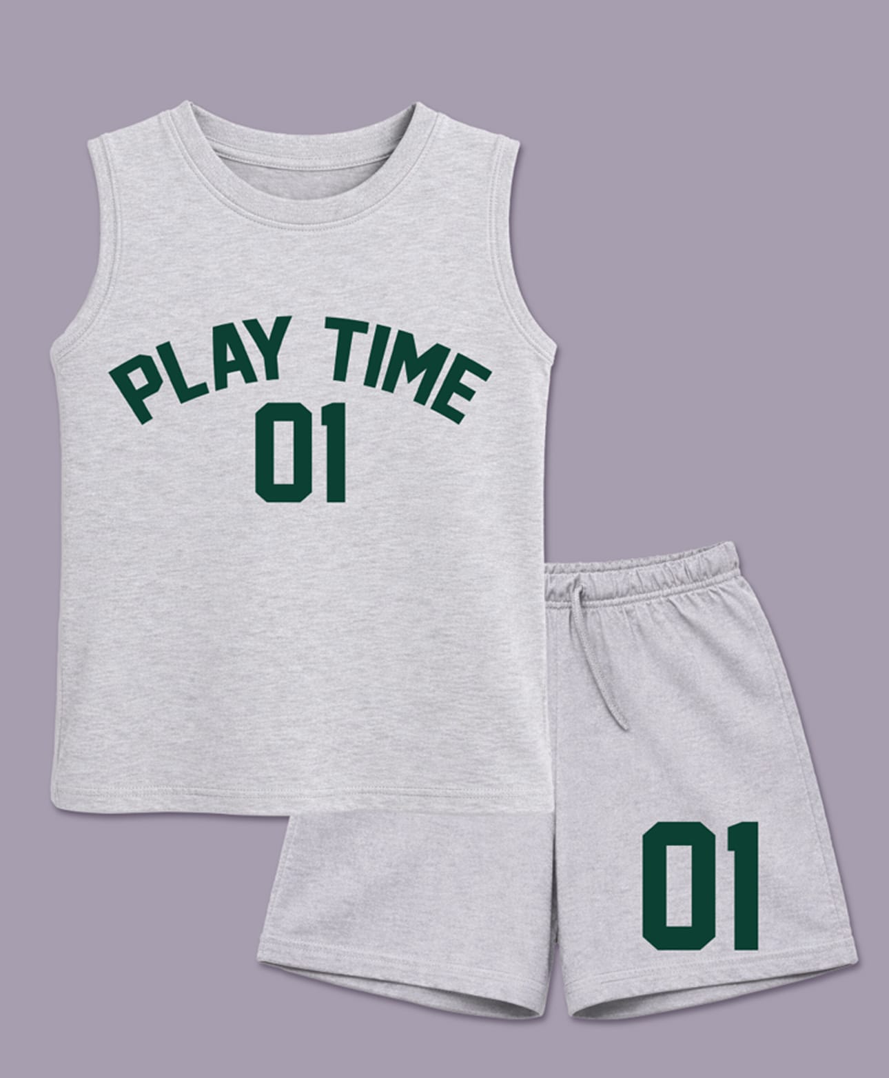 BLUSHES 100% Cotton Knit Sleeveless Play Time Text Printed Tee & Shorts Set - White Melange-picture-25