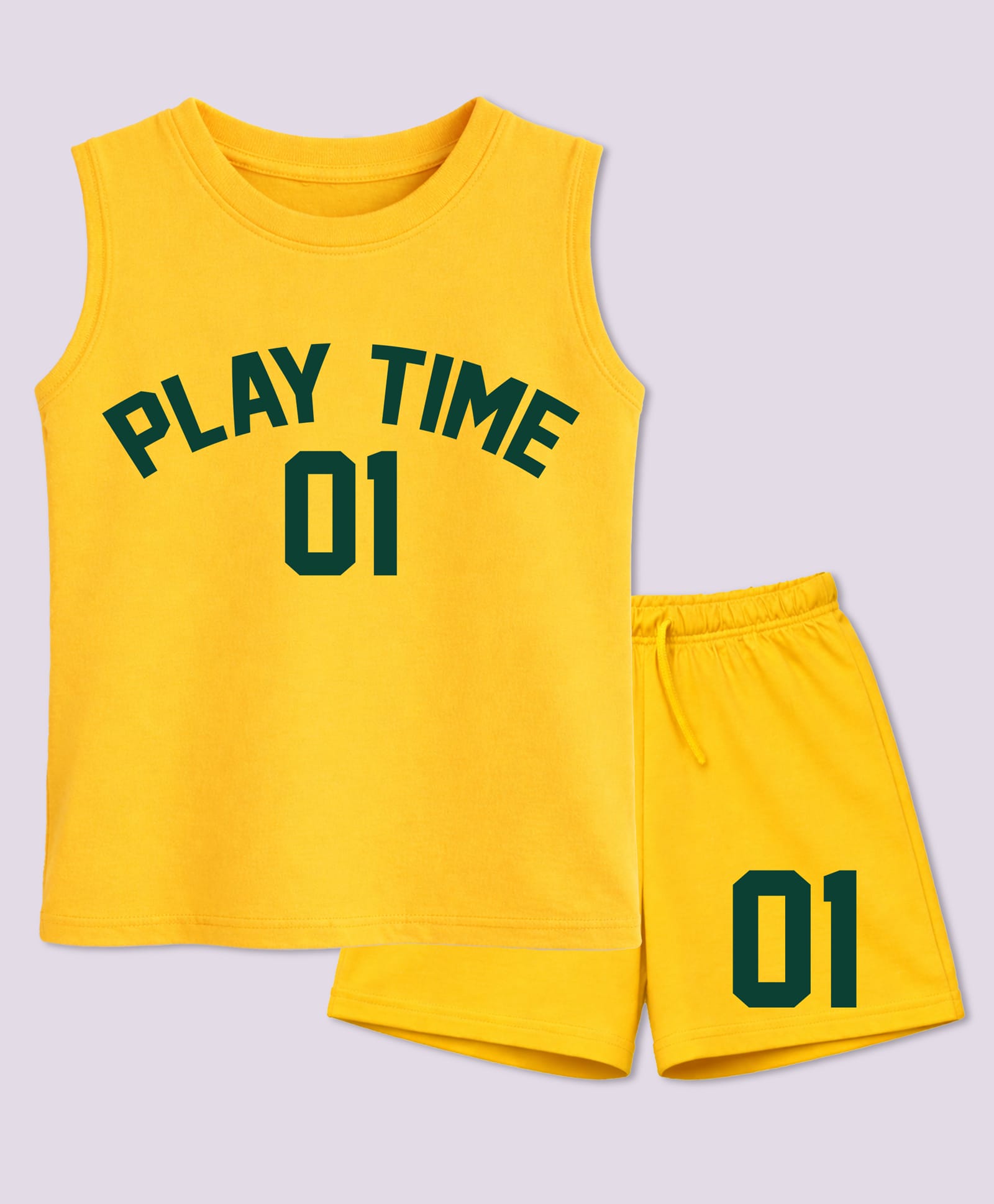 BLUSHES 100% Cotton Knit Sleeveless Play Time Text Printed Tee & Shorts Set - Yellow-picture-27