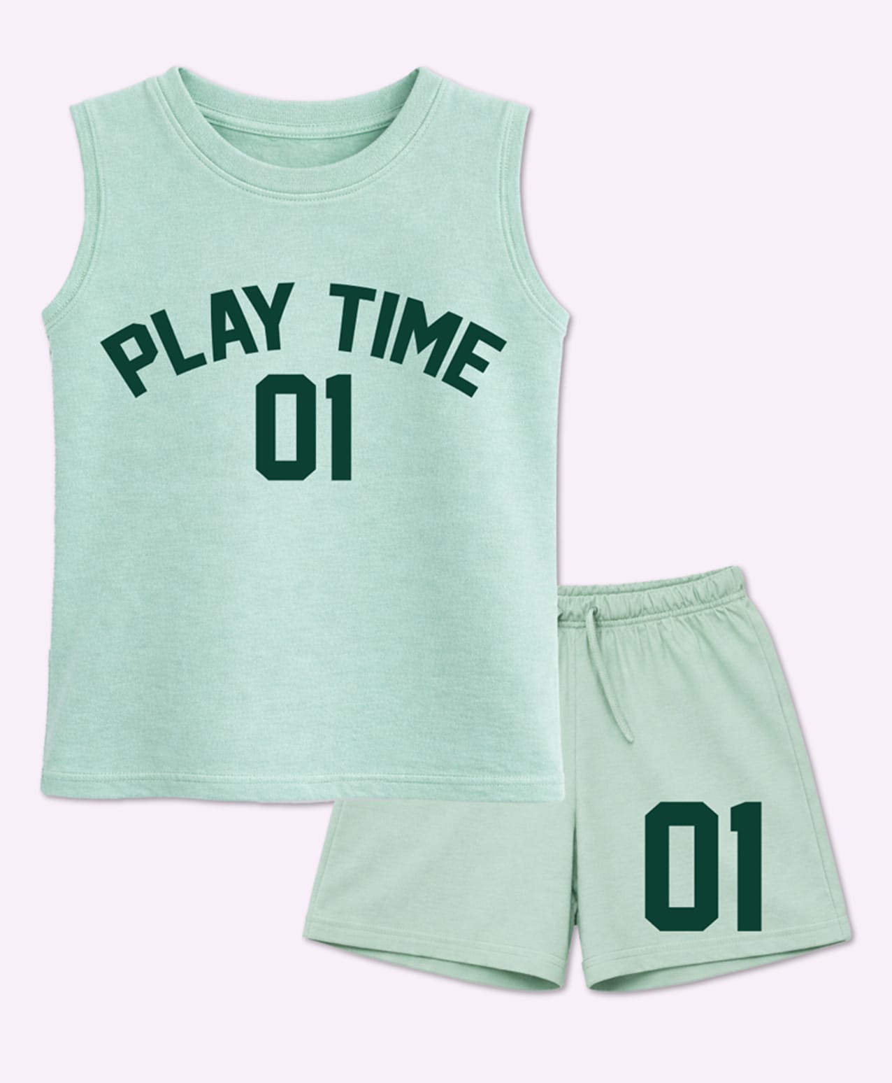 BLUSHES 100% Cotton Knit Sleeveless Play Time Text Printed Tee & Shorts Set - Mint Green-picture-19